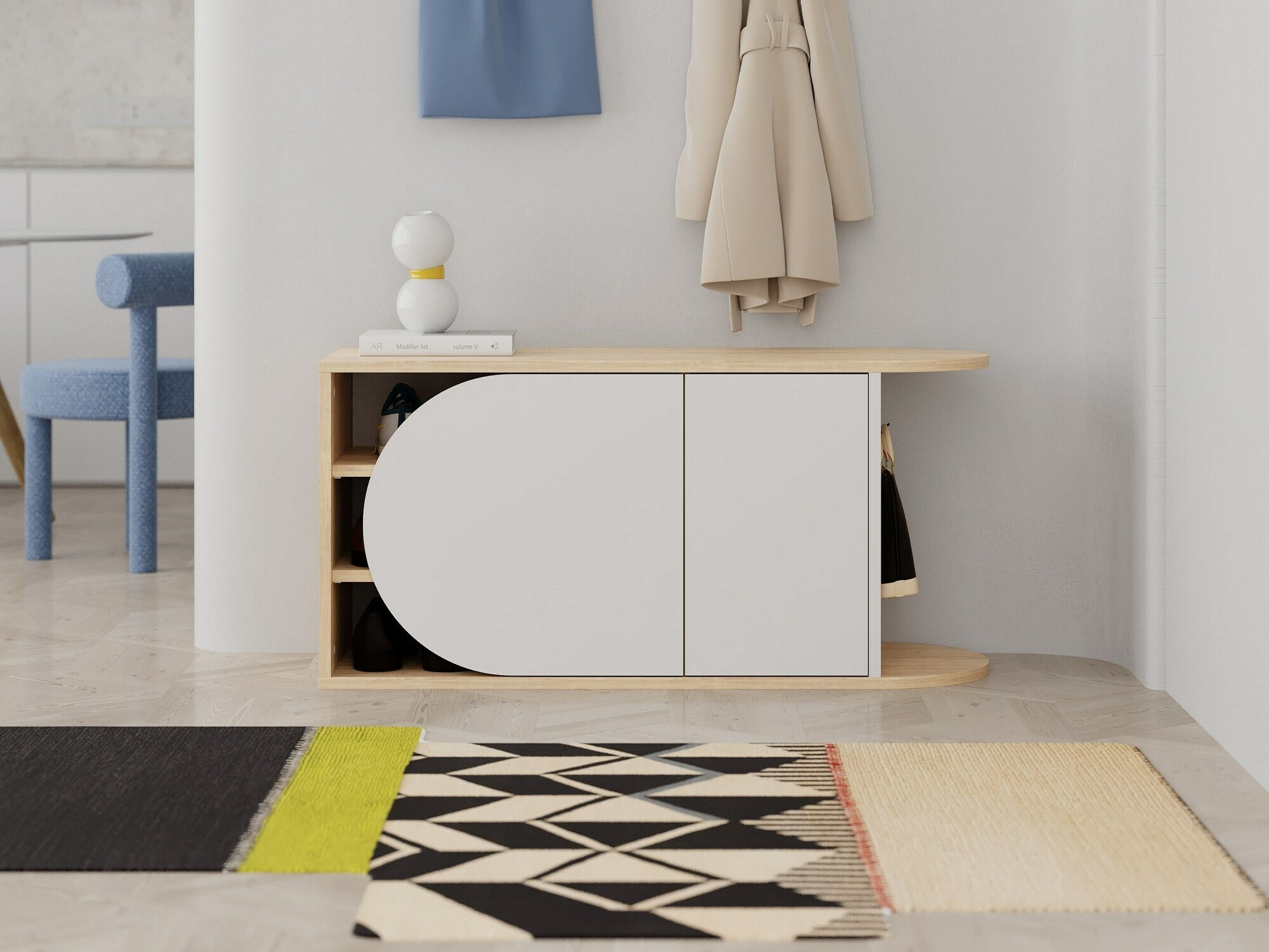 Dulap pentru pantofi Kailua 2151 (Alb + Stejar)