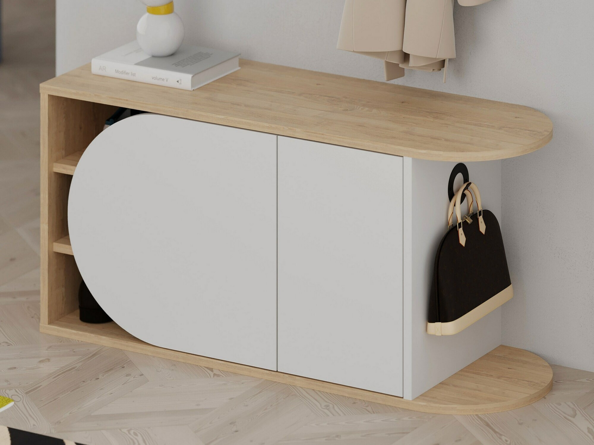 Dulap pentru pantofi Kailua 2151 (Alb + Stejar)