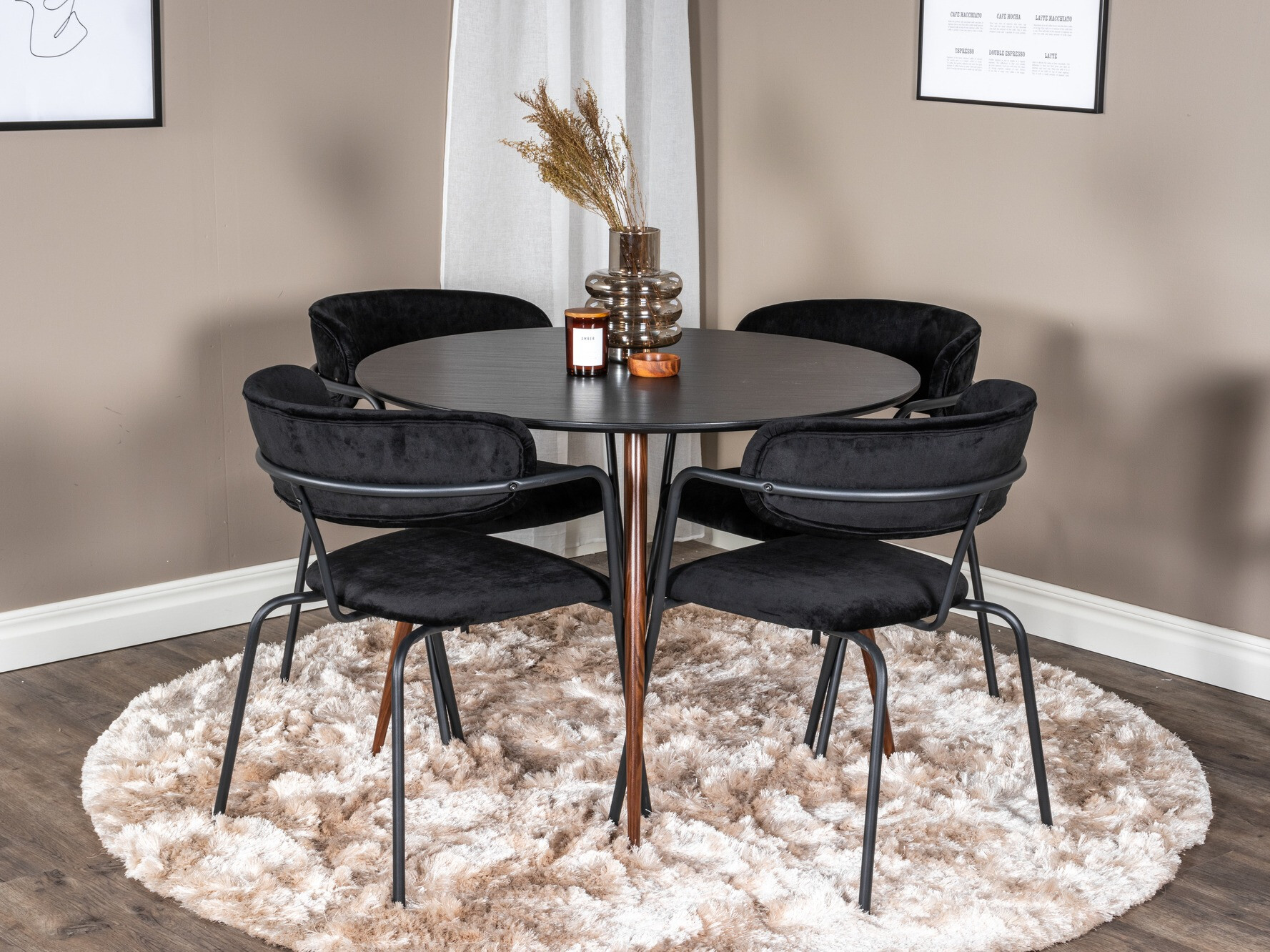 Set de dining Dallas 285 (Negru + Nuca)