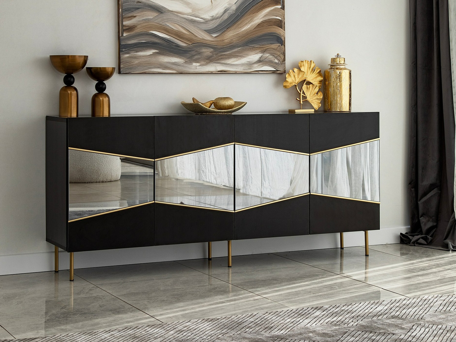 Bufet Kailua 2210 (Negru + Auriu)