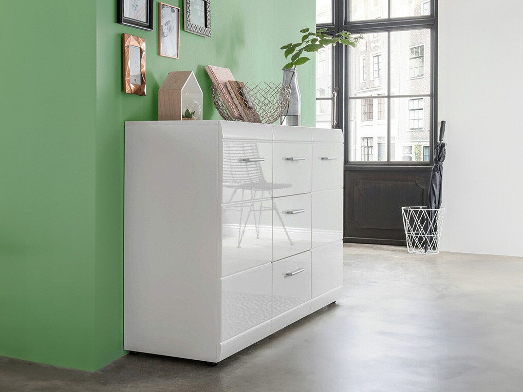 Comodă Livromu 108 (Alb lucios + Alb)