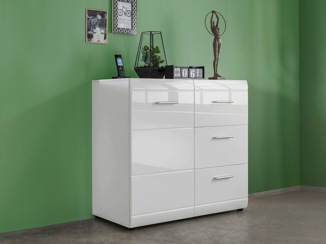 Comodă Livromu 109 (Alb lucios + Alb)