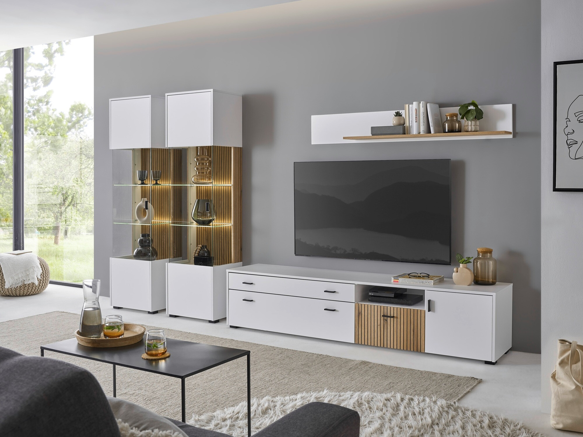 Set de living Belmelu 117 (Alb + Stejar)