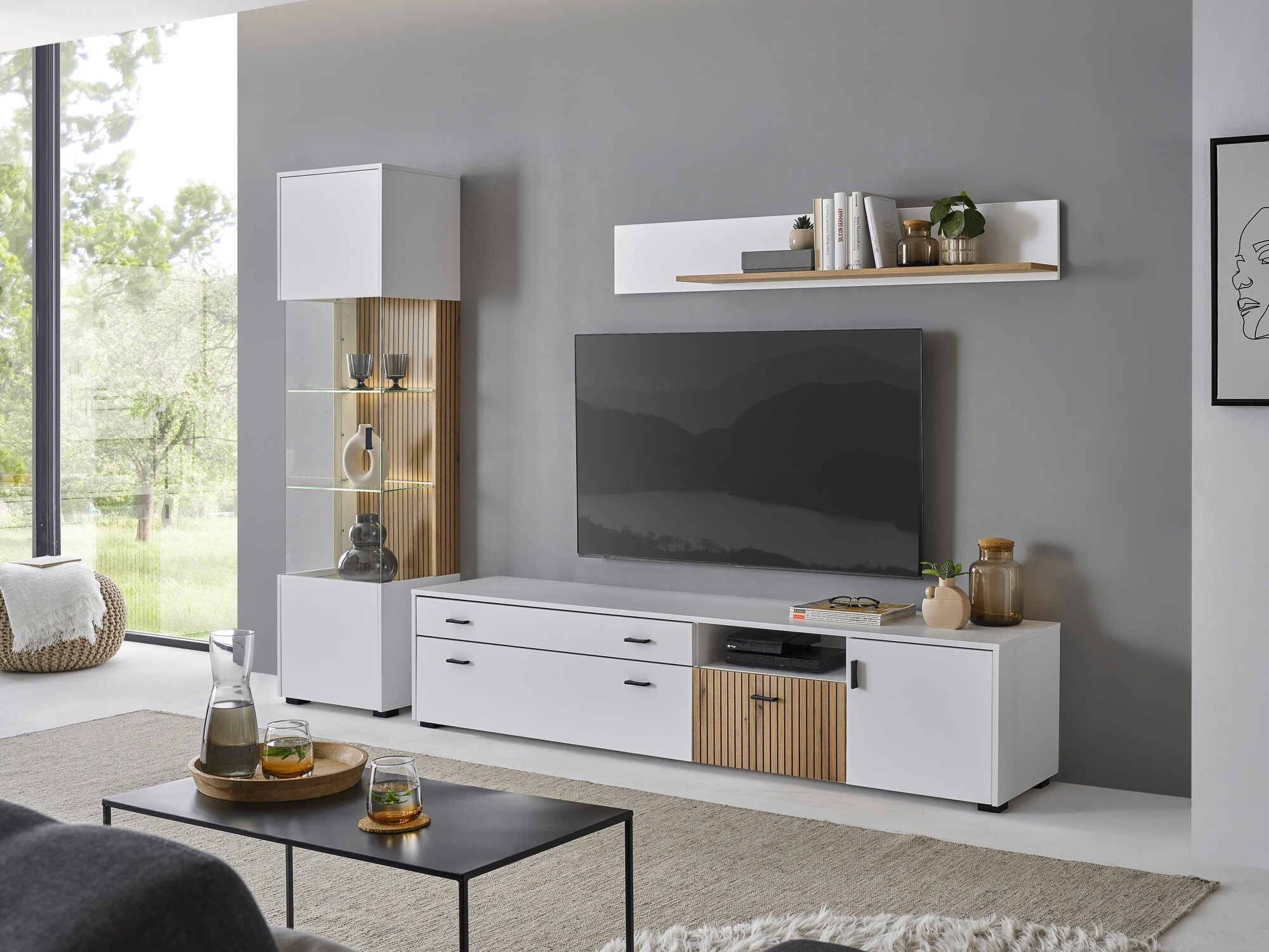 Set de living Belmelu 121 (Alb + Stejar)