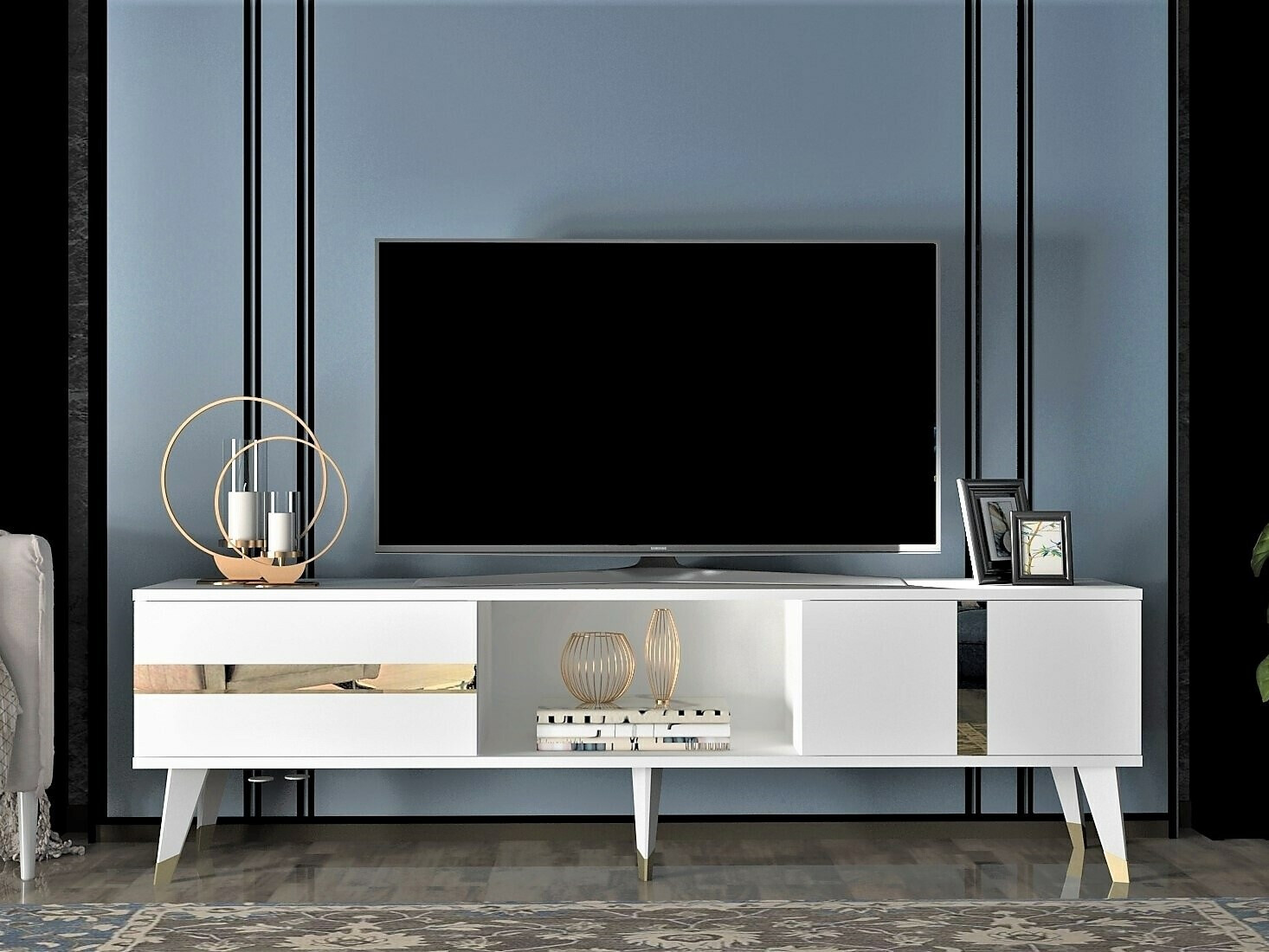 Comodă TV Kailua 1871 (Alb + Auriu)