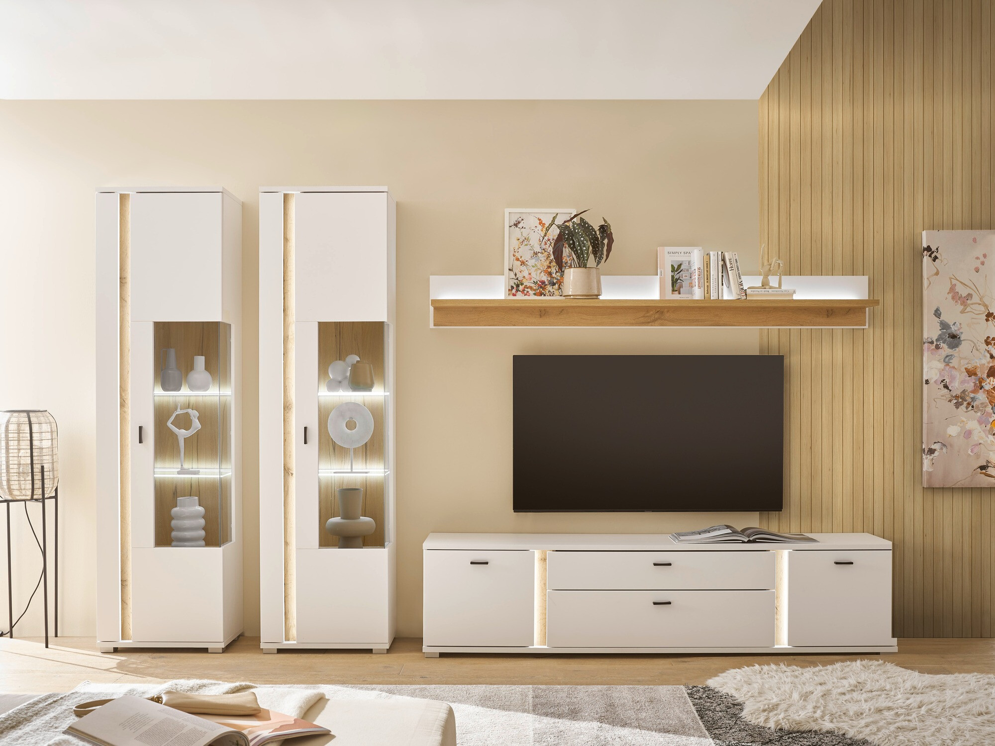 Set de living Avimavi 113 (Alb + Stejar Wotan)