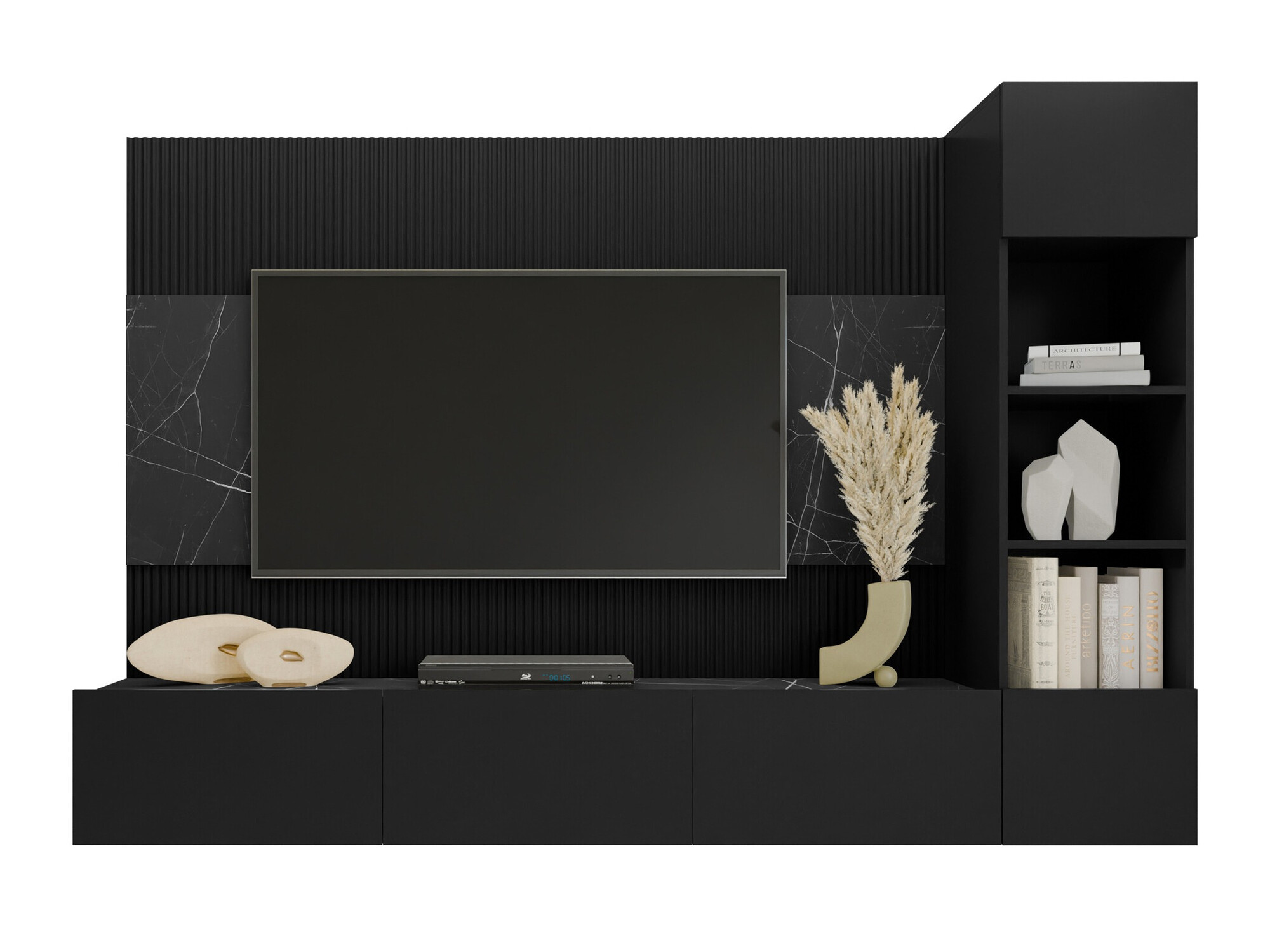 Set de living Comfivo Salix II (Negru + Marmură neagră)