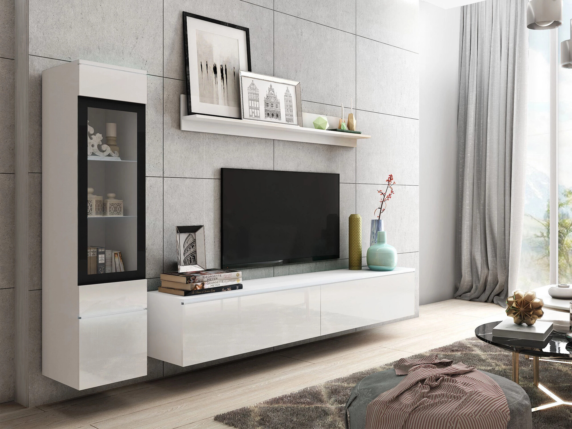 Set de living Mirfivo 100 (Alb + Alb lucios)