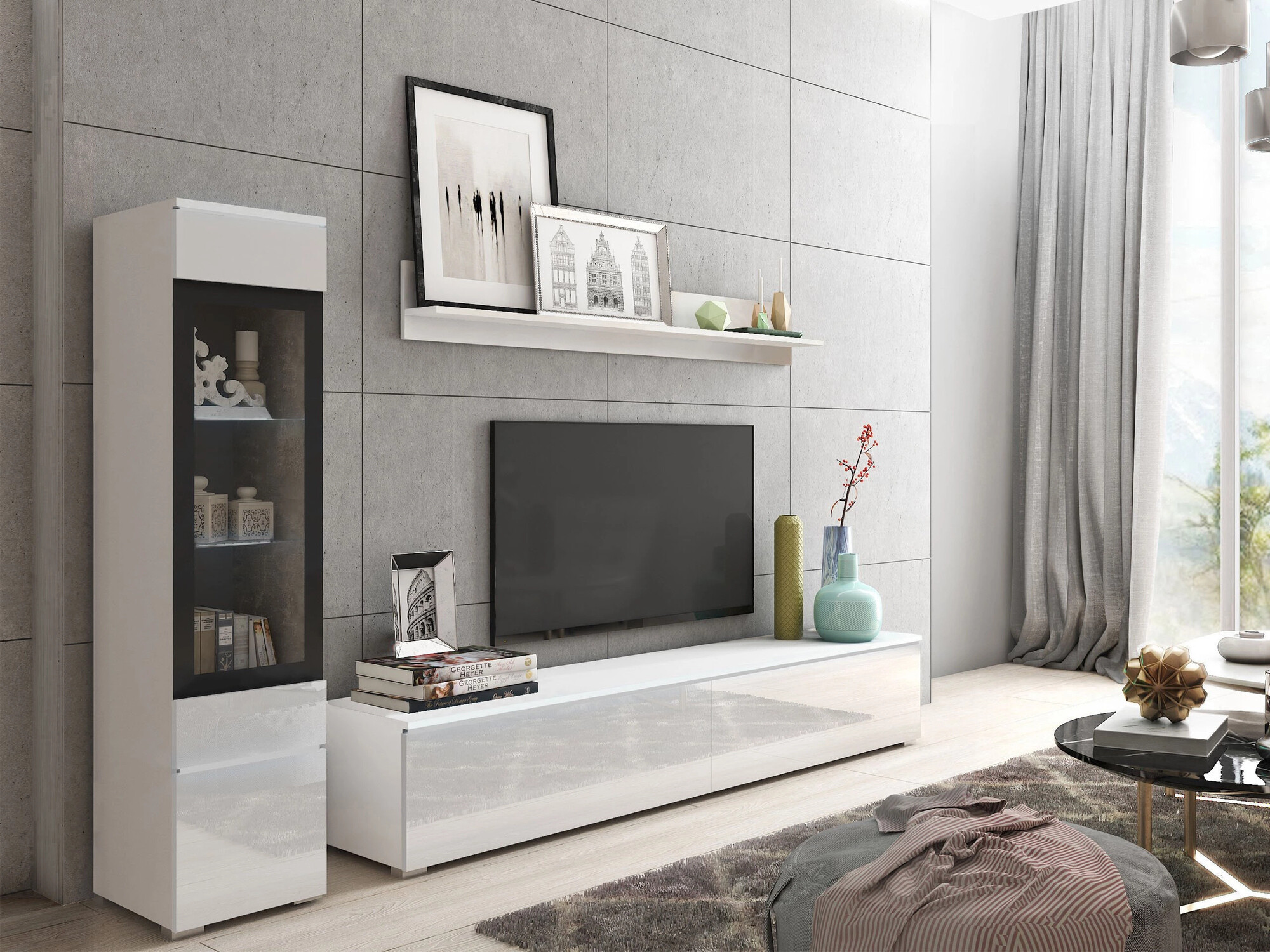 Set de living Mirfivo 100 (Alb + Alb lucios)