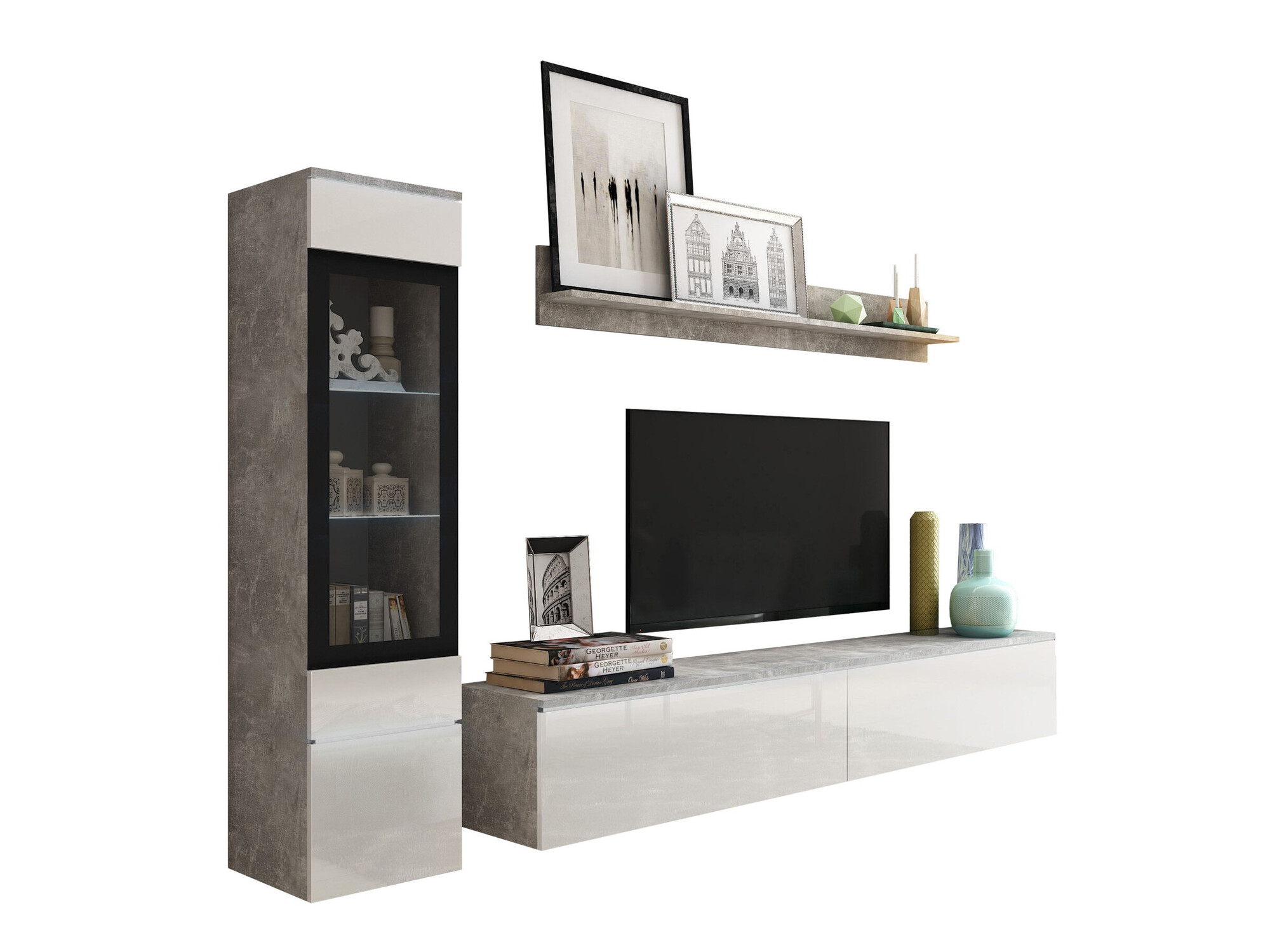 Set de living Mirfivo 100 (Beton + Alb lucios)