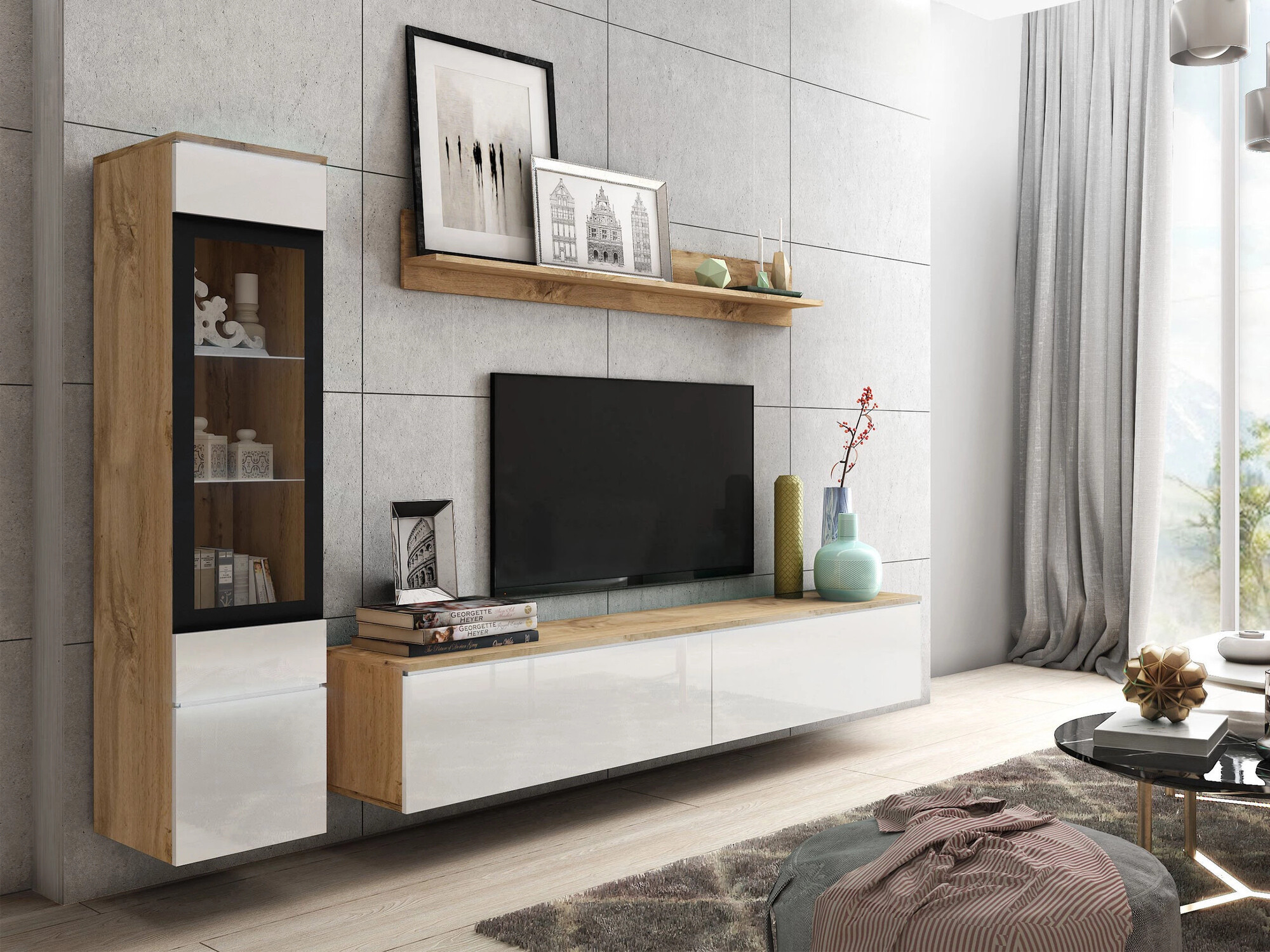 Set de living Mirfivo 100 (Stejar Wotan + Alb lucios)