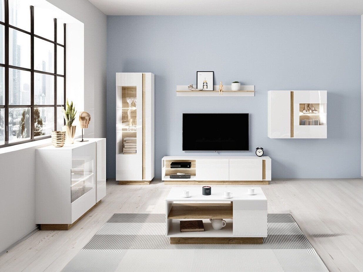 Set de living Novbela 114 (Alb + Alb lucios + Stejar Grandson)