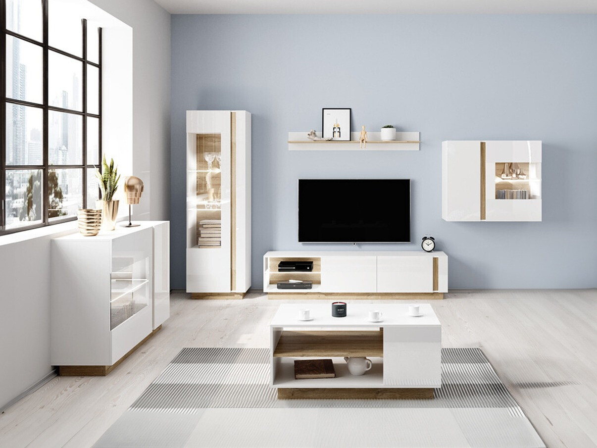 Set de living Novbela 114 (Alb + Alb lucios + Stejar Grandson)