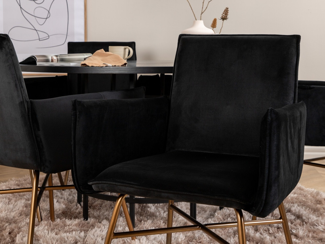 Set de dining Dallas 2391 (Negru + Alamă)