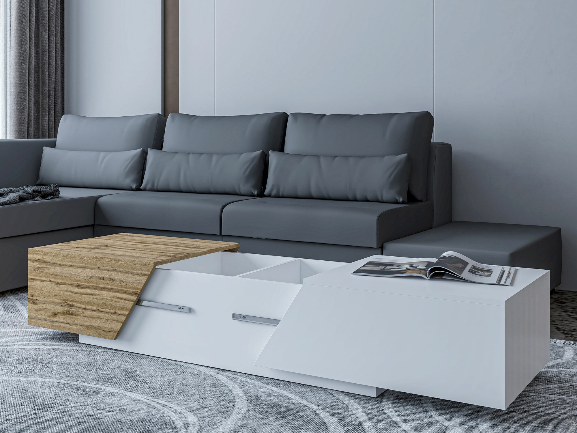 Set de living Comfivo Daldune 105 (Alb + Stejar Wotan)