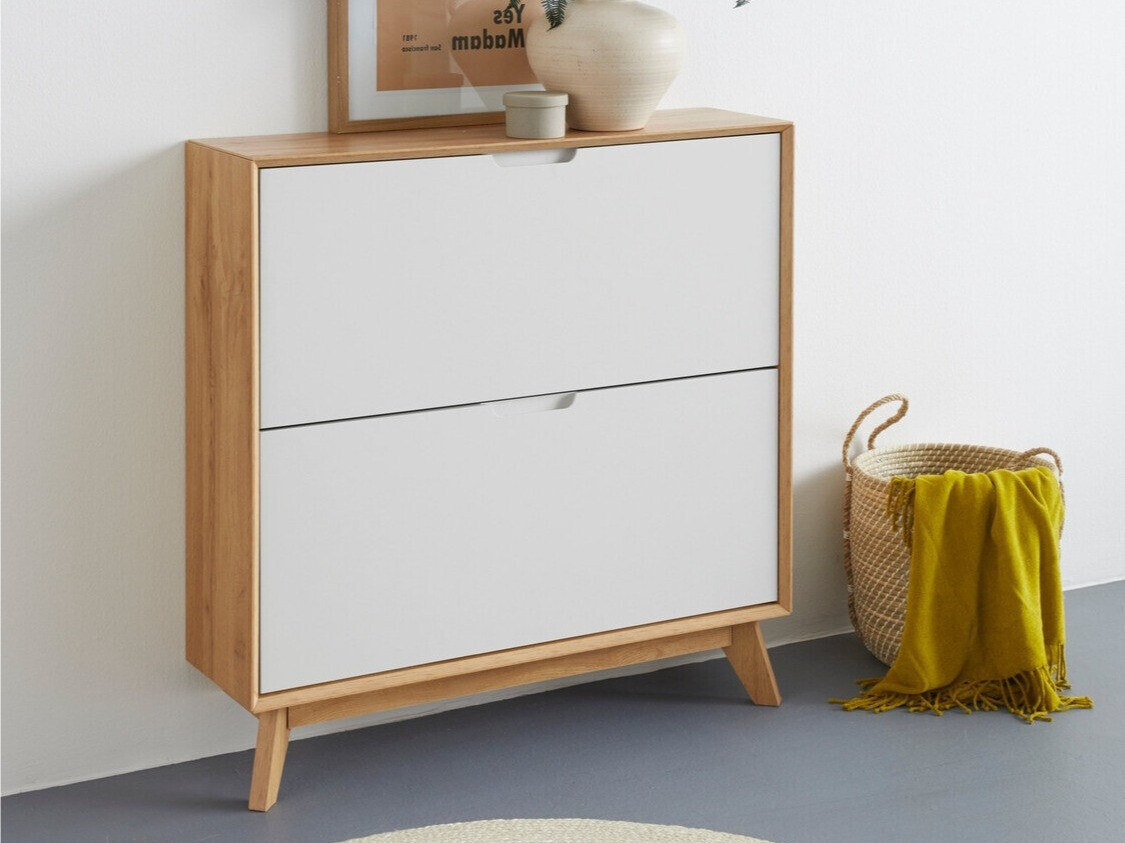 Dulap pantofi Dorvou 106 (Alb + Stejar)