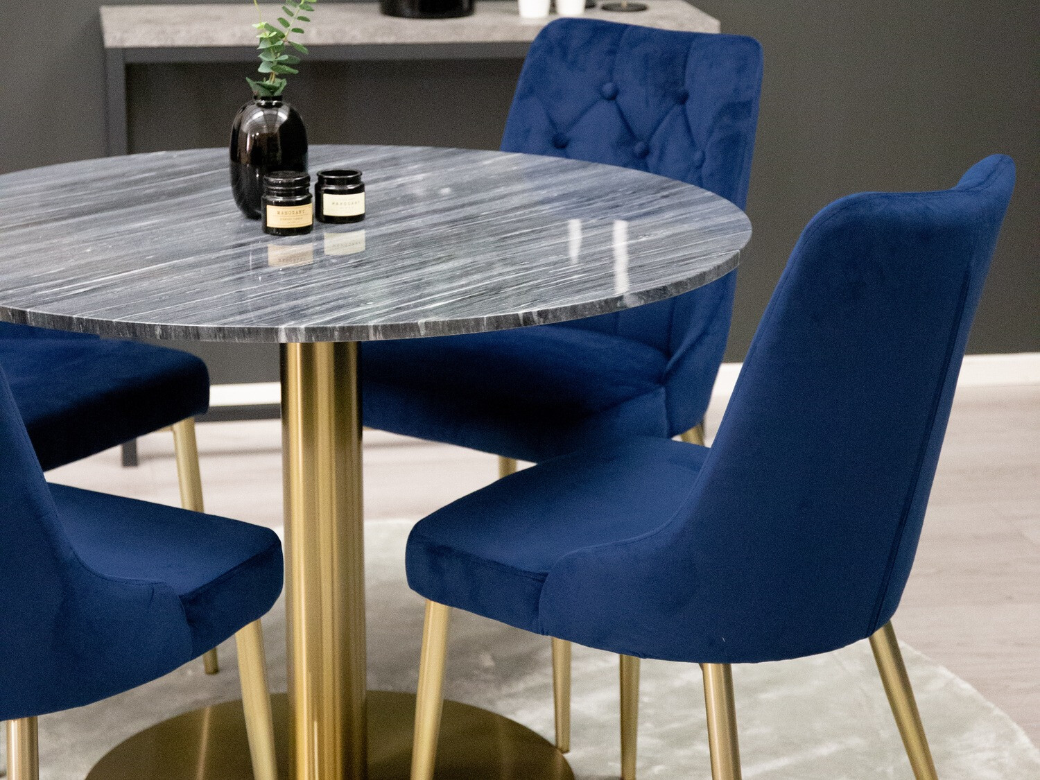 Set de dining Dallas 370 (Albastru + Auriu)