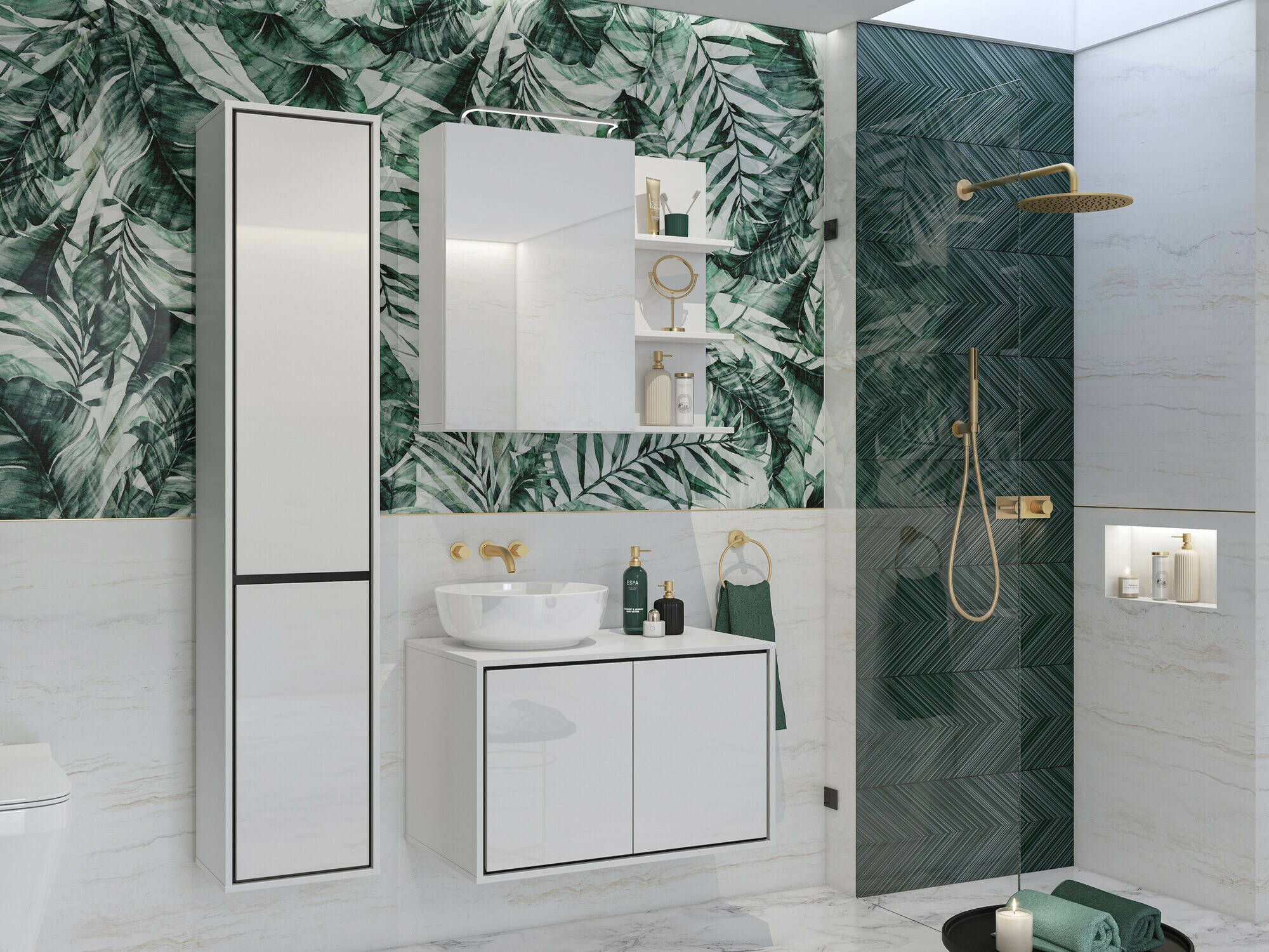 Cabinet atârnat pentru baie Tecavu 103 (Alb lucios + Alb)