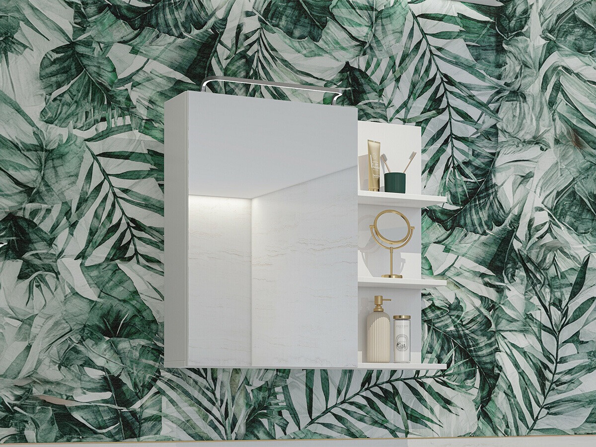 Dulap de baie cu oglindă Tecavu 102 (Alb lucios + Alb)