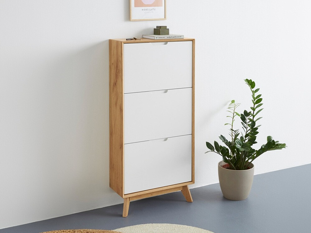 Dulap pantofi Dorvou 104 (Alb + Stejar)