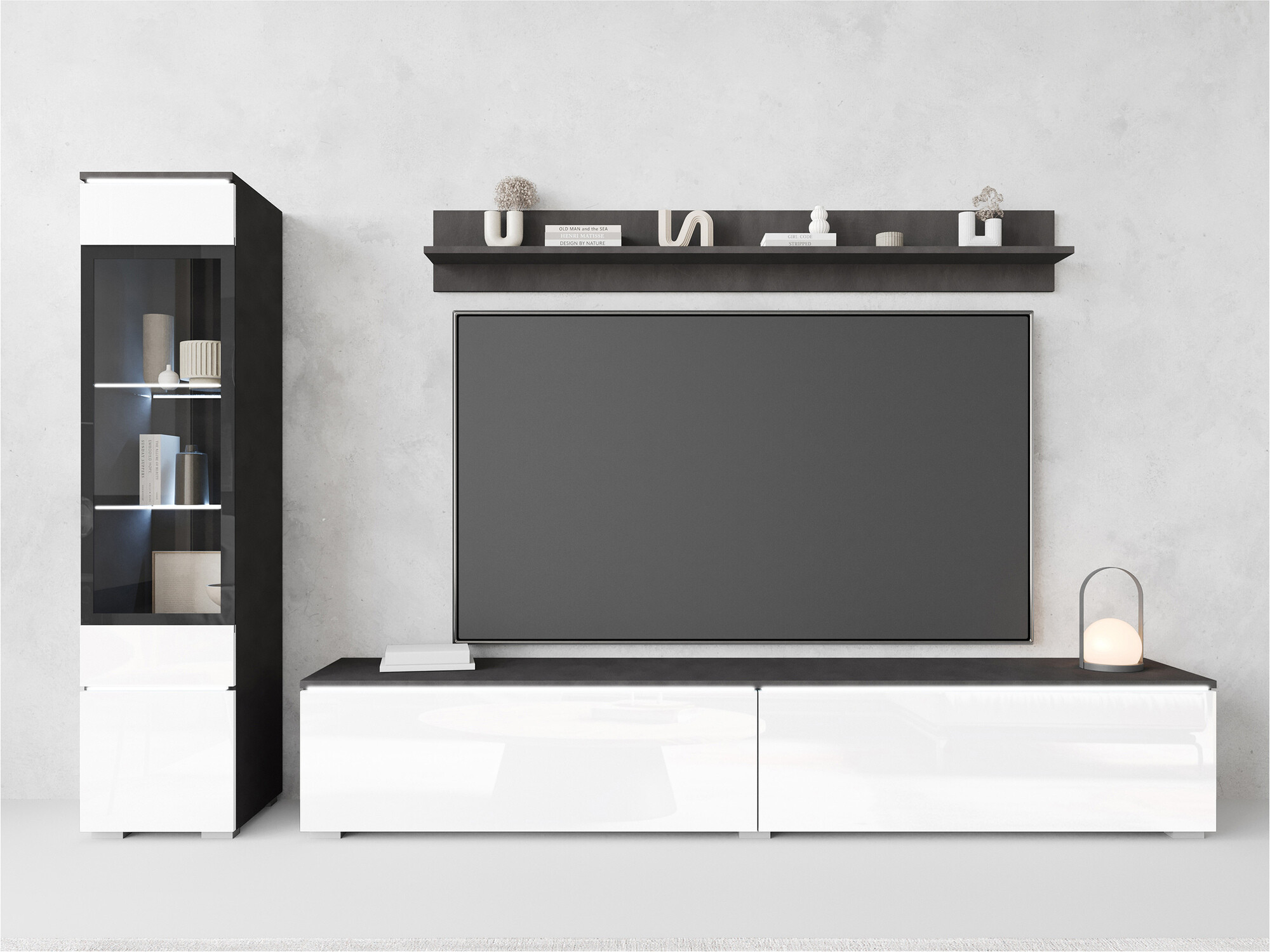 Set de living Mirfivo 100 (Matera gri + Alb lucios)