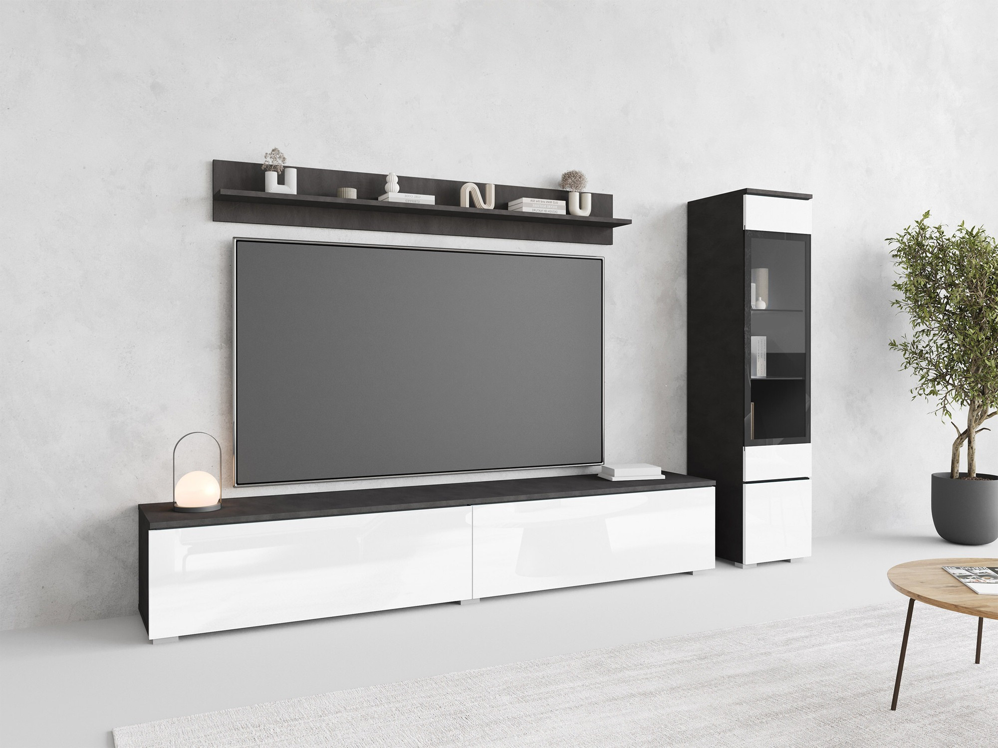 Set de living Mirfivo 100 (Matera gri + Alb lucios)