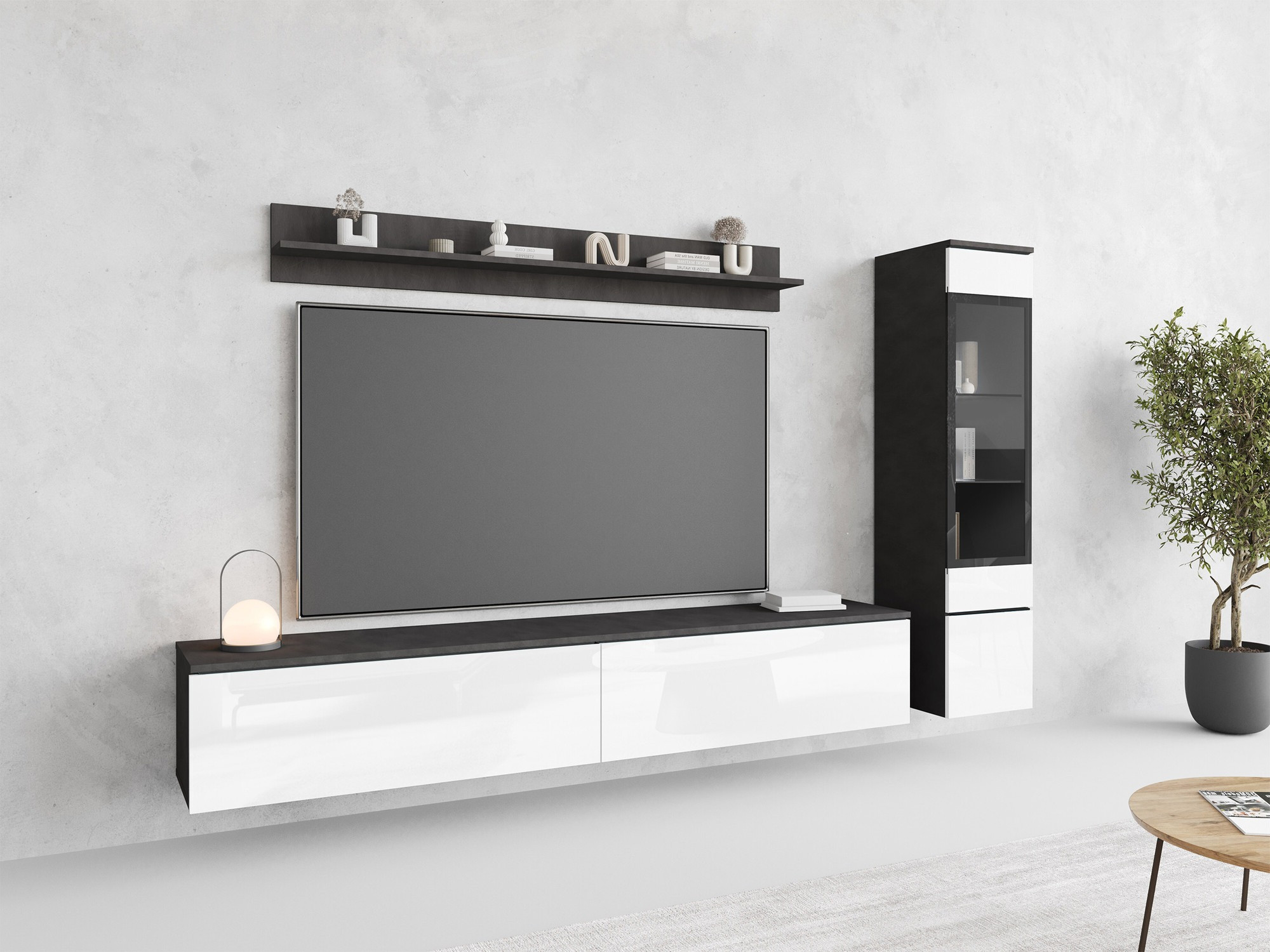 Set de living Mirfivo 100 (Matera gri + Alb lucios)