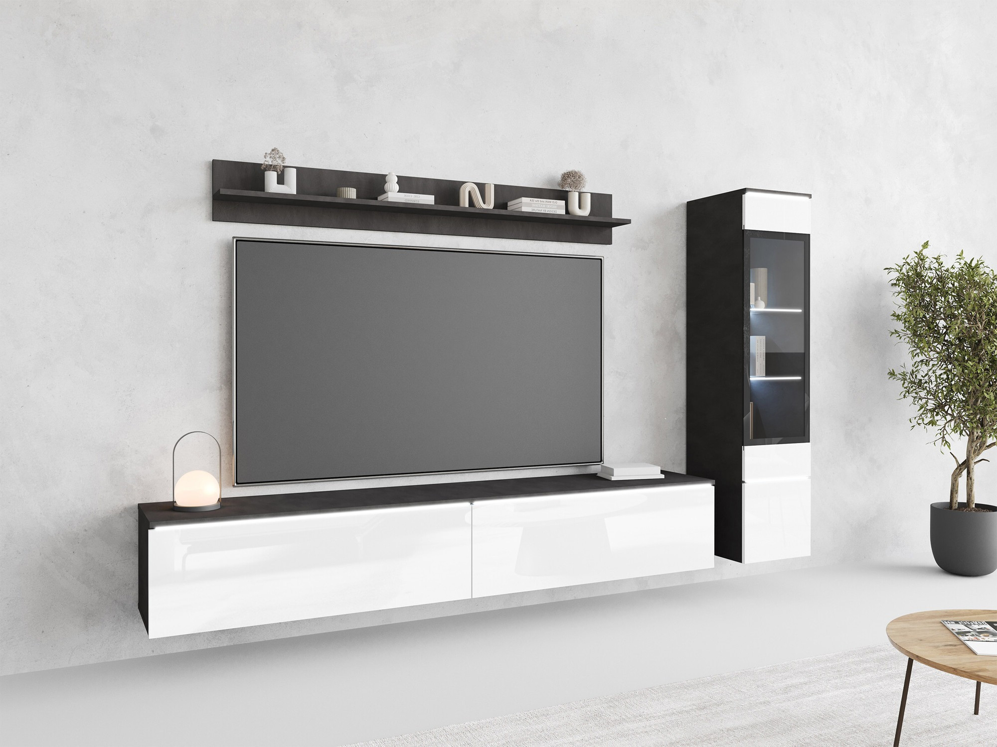 Set de living Mirfivo 100 (Matera gri + Alb lucios)