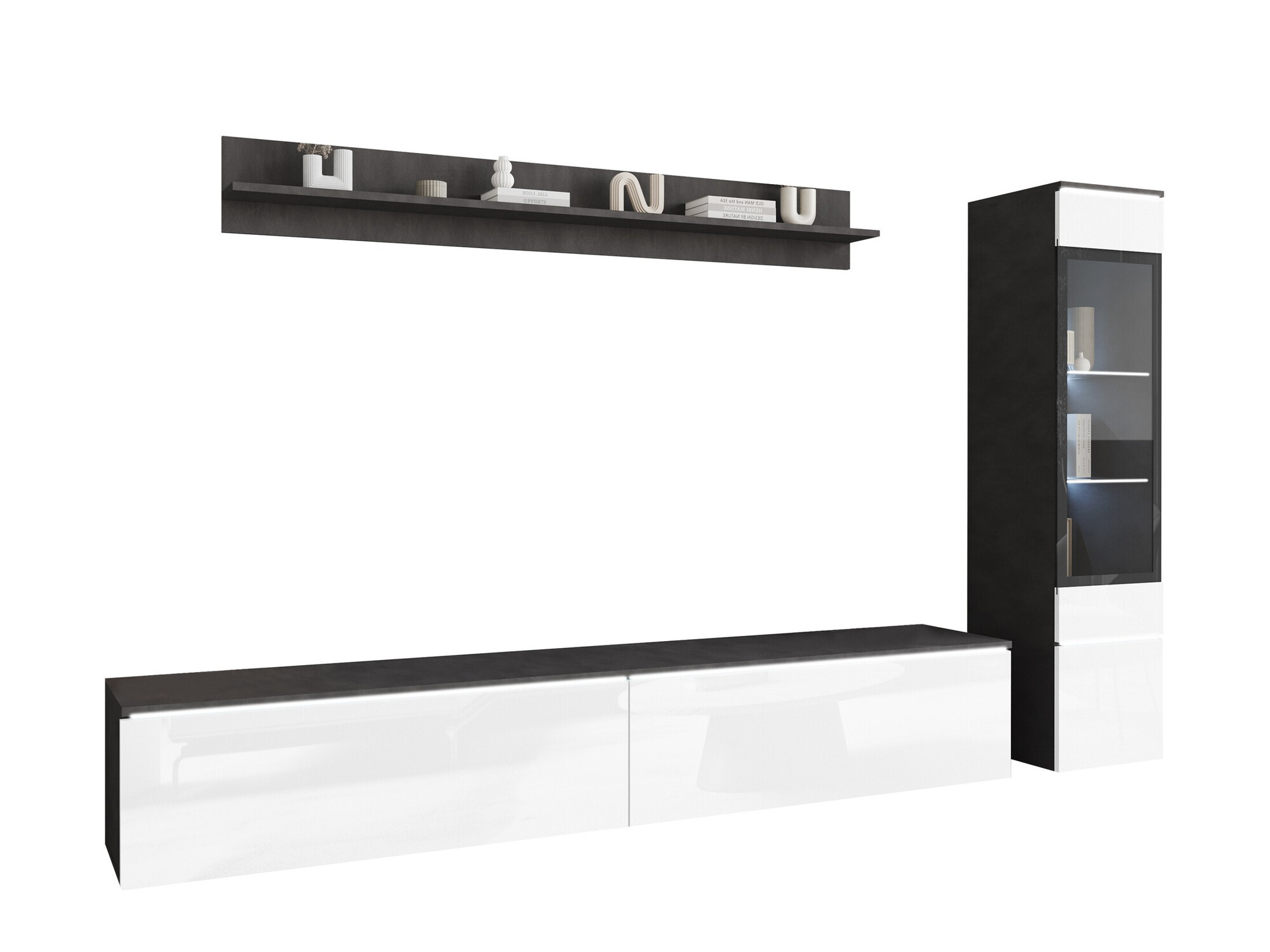 Set de living Mirfivo 100 (Matera gri + Alb lucios)