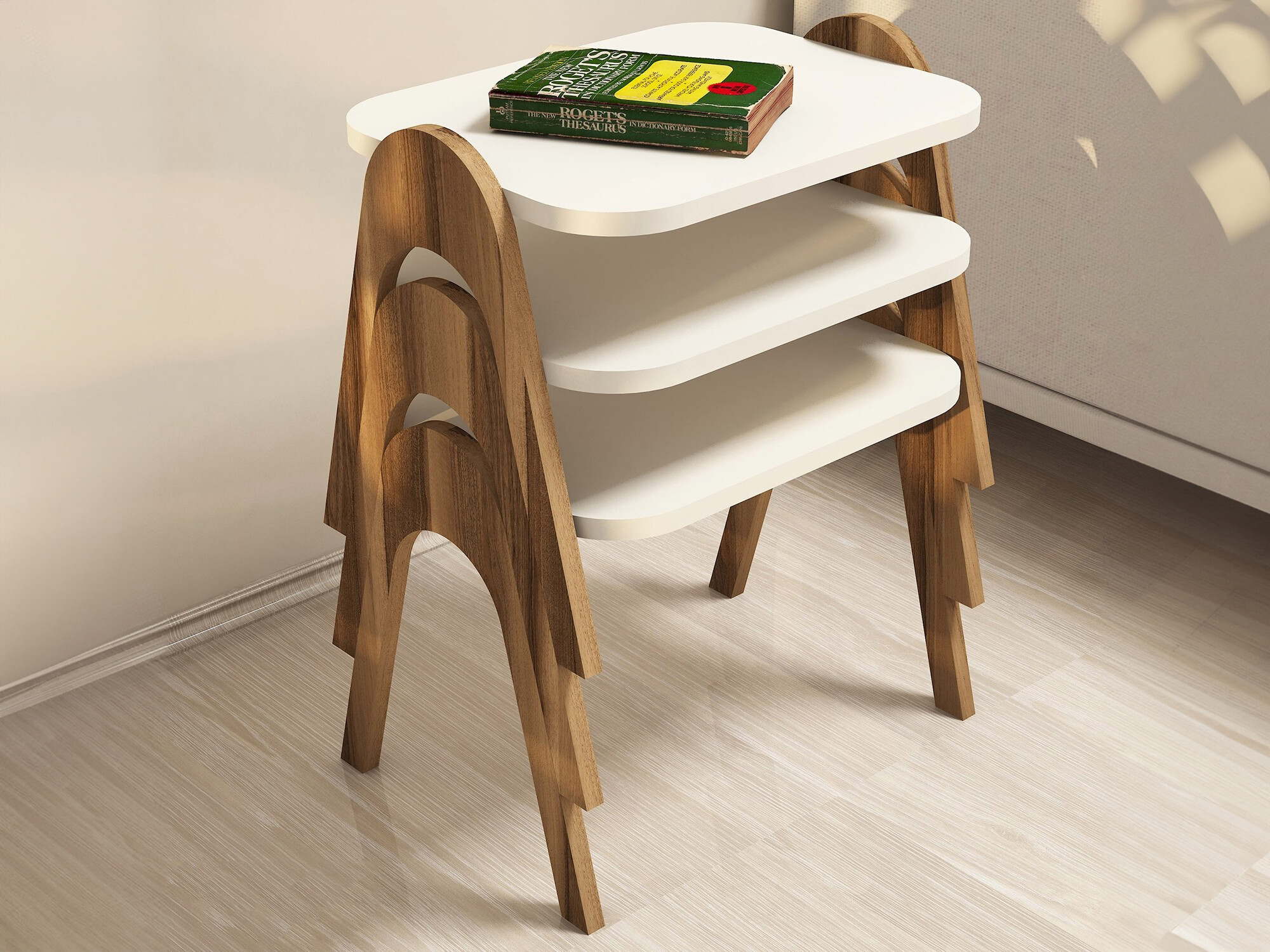 Set măsuțe laterale Kailua 1621 (Nuca + Crem)