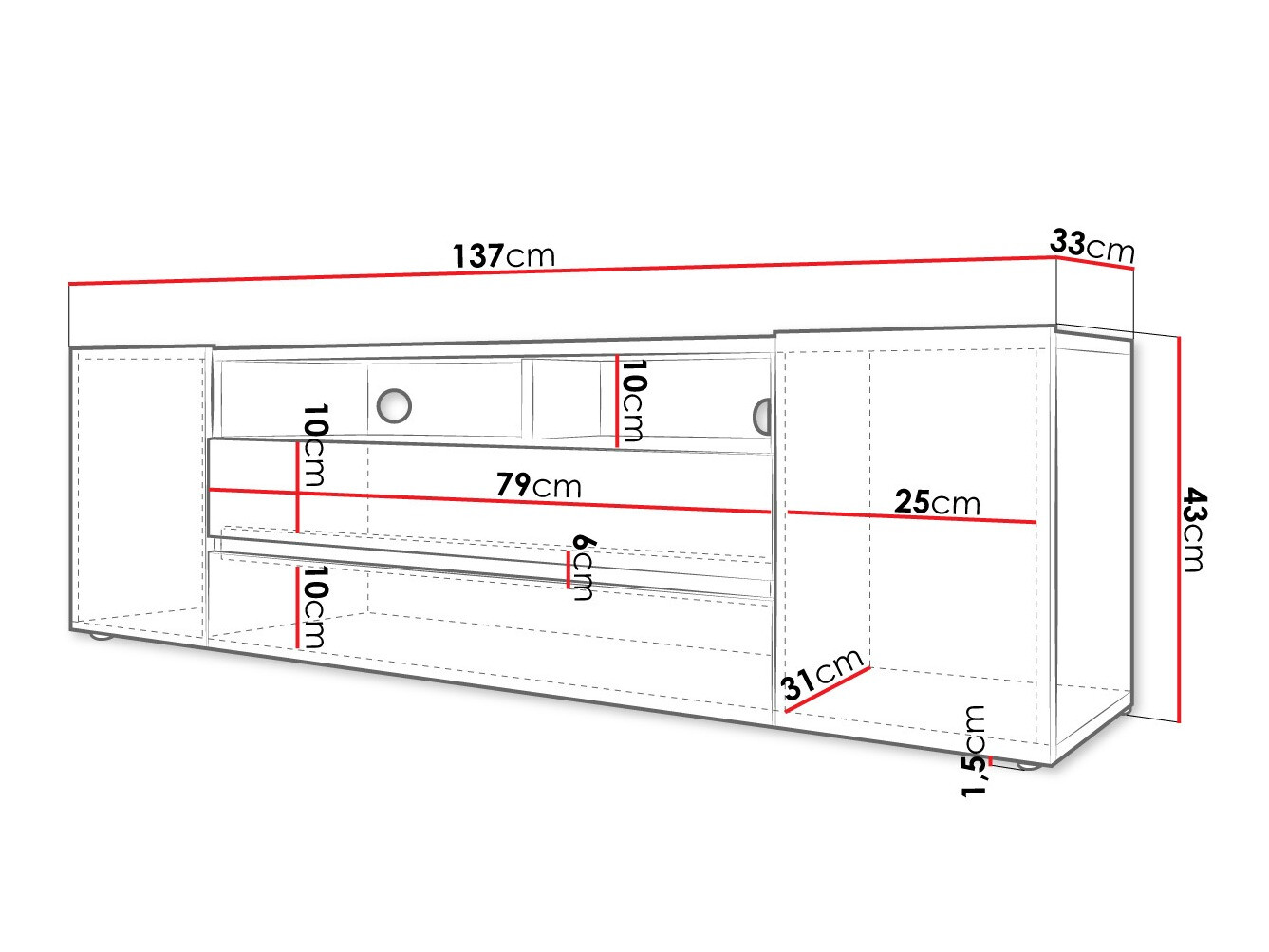 Comodă TV Ager (Alb + Alb lucios)
