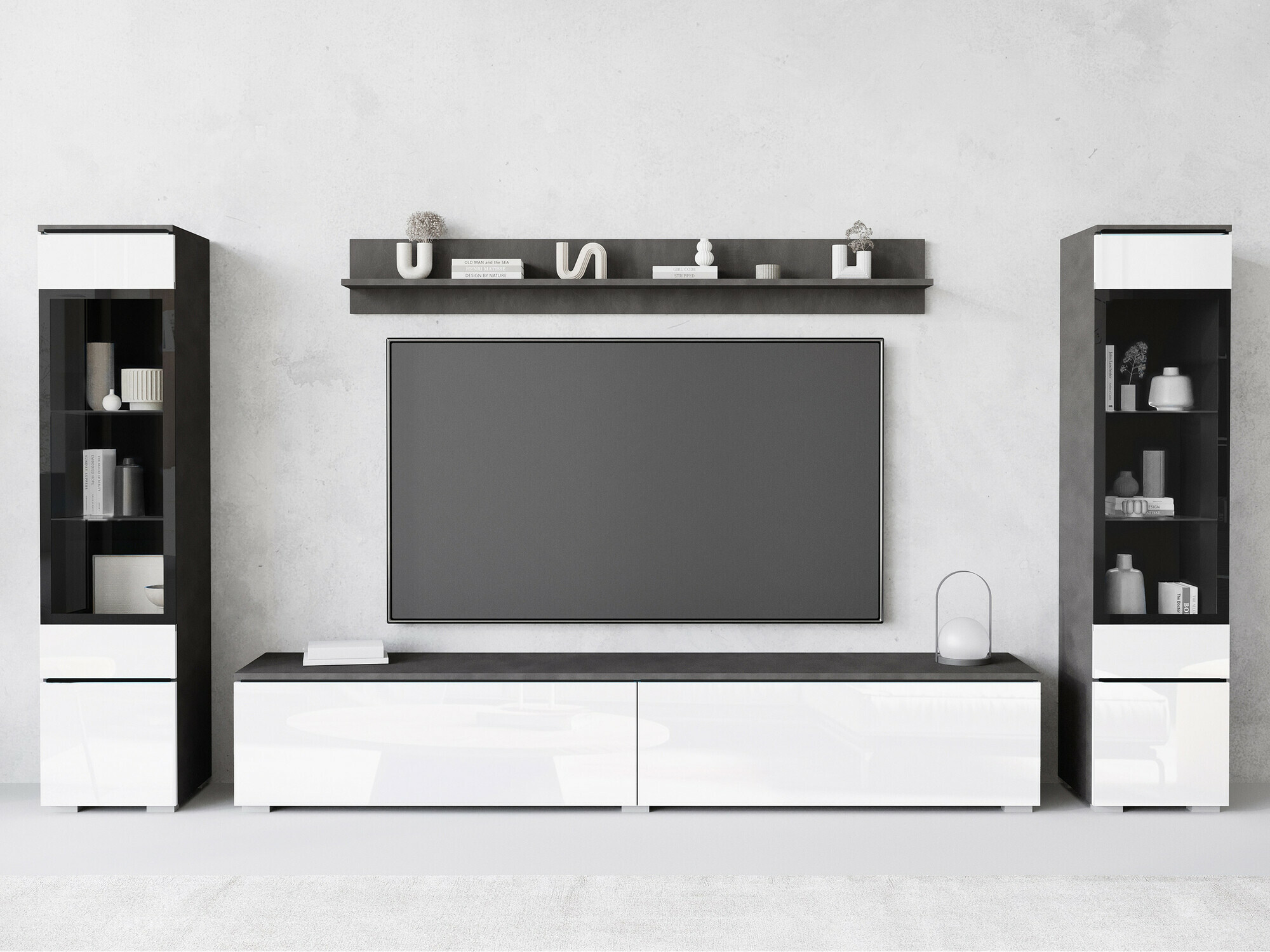 Set de living Mirfivo 101 (Matera gri + Alb lucios)