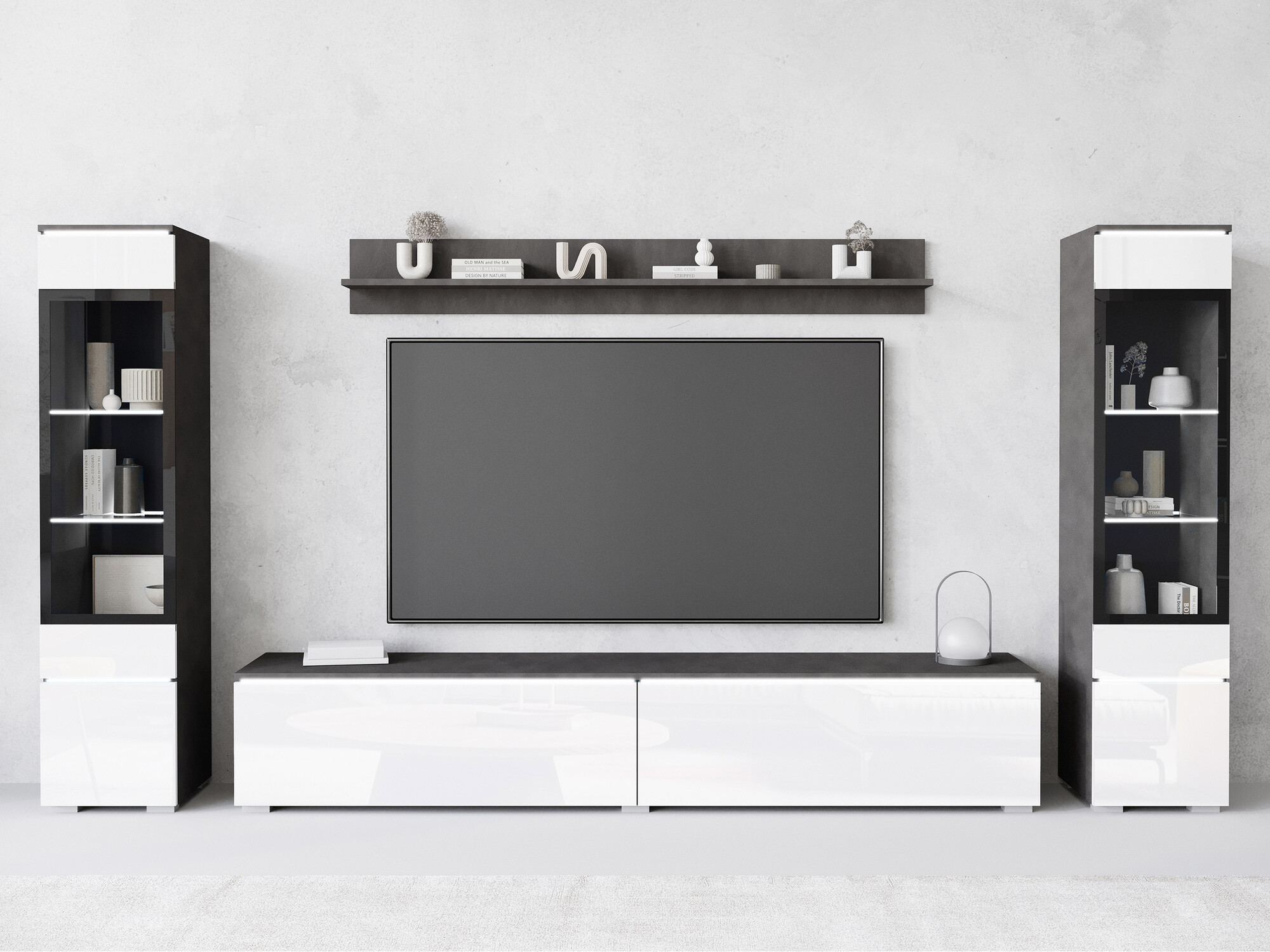 Set de living Mirfivo 101 (Matera gri + Alb lucios)