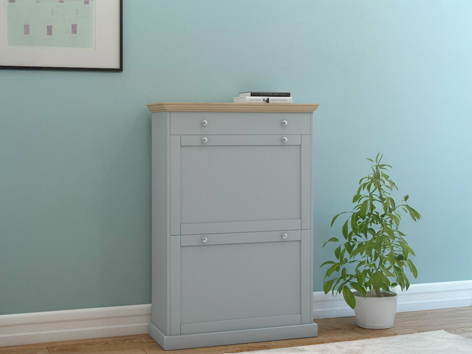 Dulap pantofi Lirveri 105 (Gri + Stejar deschis)