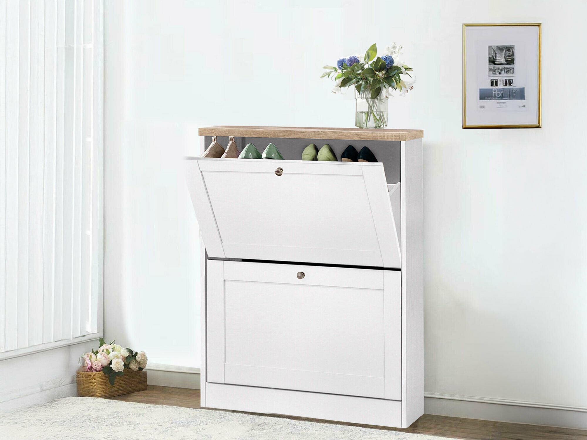 Dulap pantofi Cirtene 100 (Alb + Stejar)