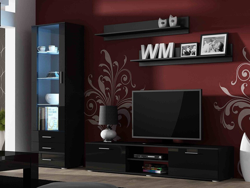 Set de living Tornola 107 (Negru + Negru lucios)
