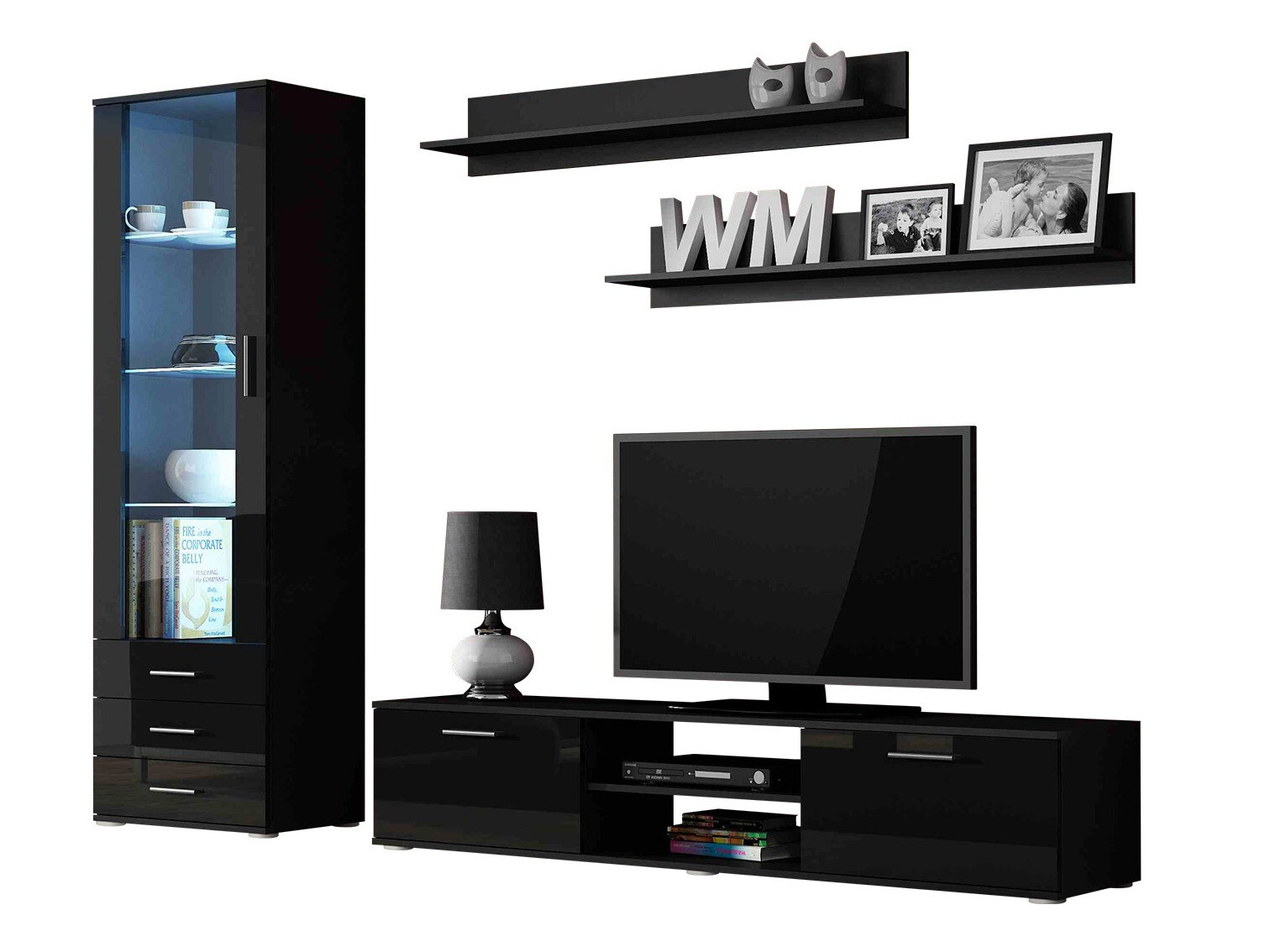 Set de living Tornola 107 (Negru + Negru lucios)