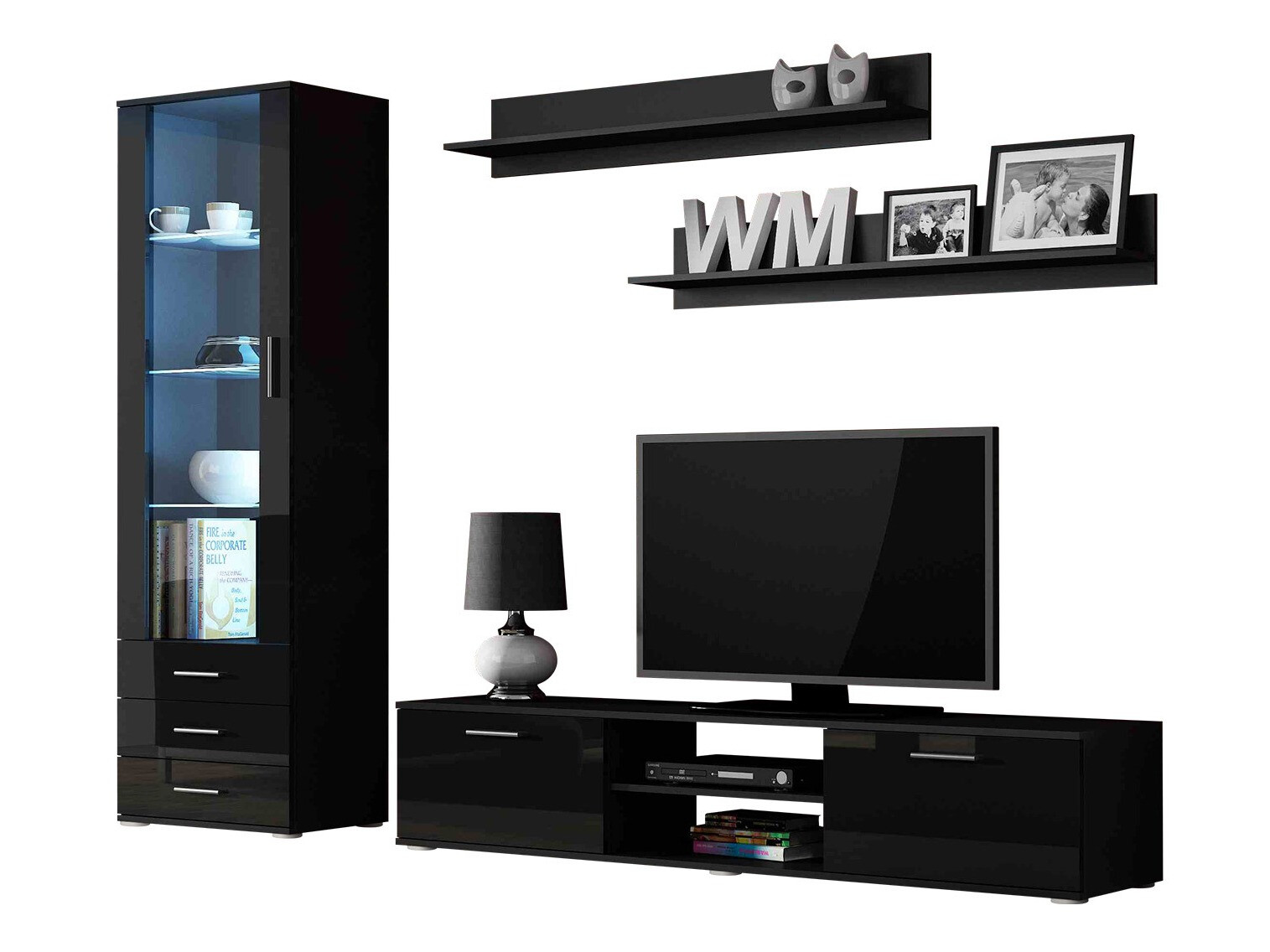 Set de living Tornola 107 (Negru + Negru lucios)