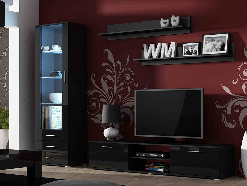 Set de living Tornola 107 (Negru + Negru lucios)