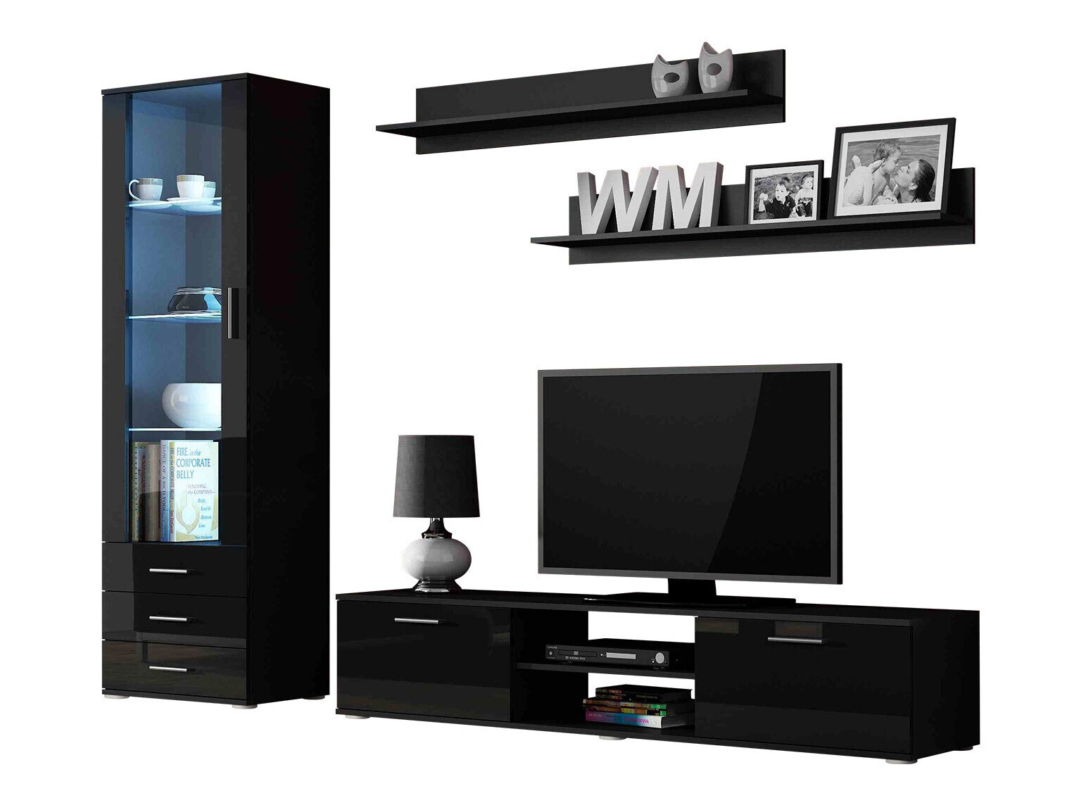 Set de living Tornola 107 (Negru + Negru lucios)