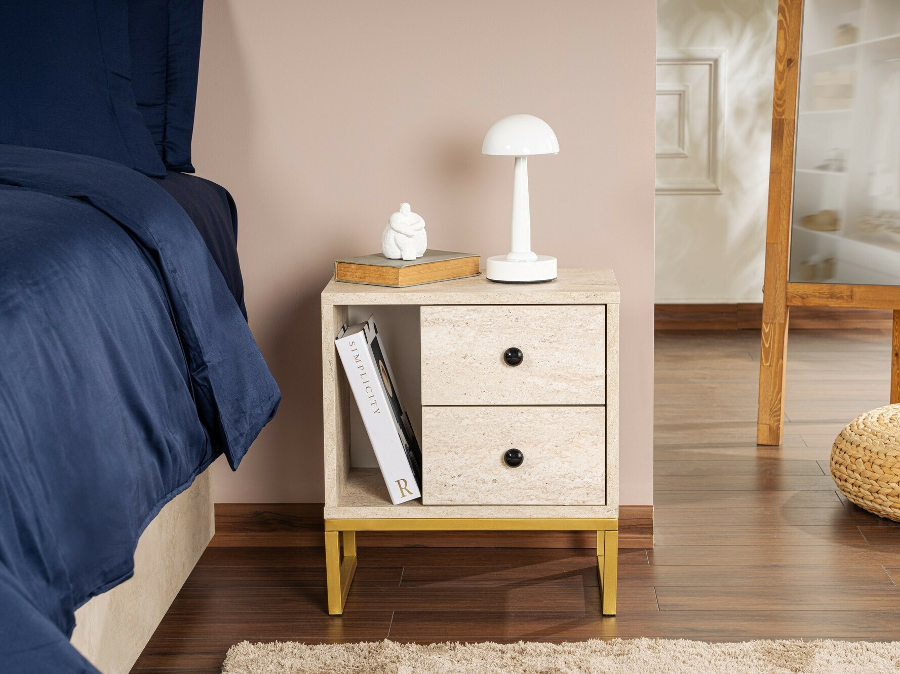 Noptieră Novato 109 (Deschis Travertine + Auriu)