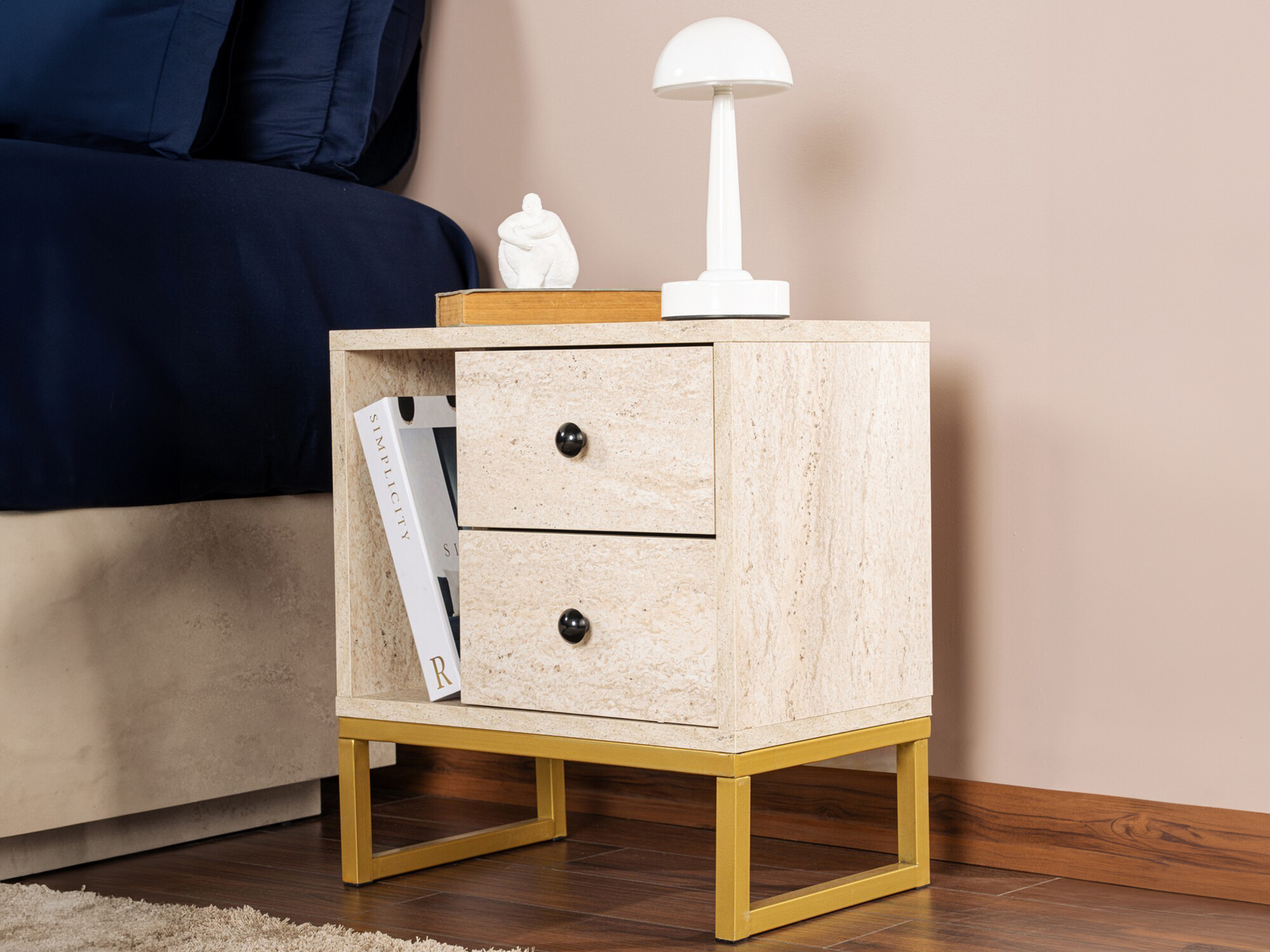 Noptieră Novato 109 (Deschis Travertine + Auriu)
