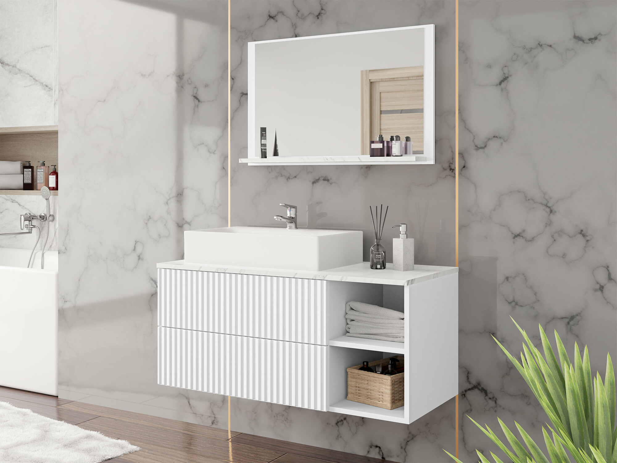Set baie Nauta (Alb + Marmură albă)