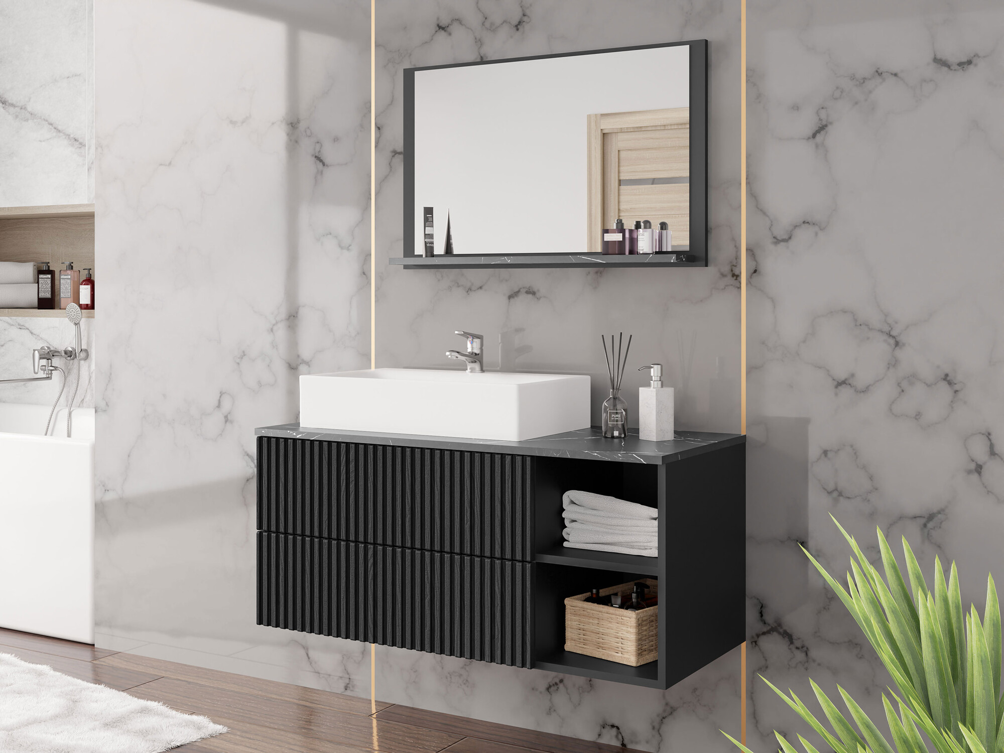 Set baie Nauta (Negru + Marmură neagră)