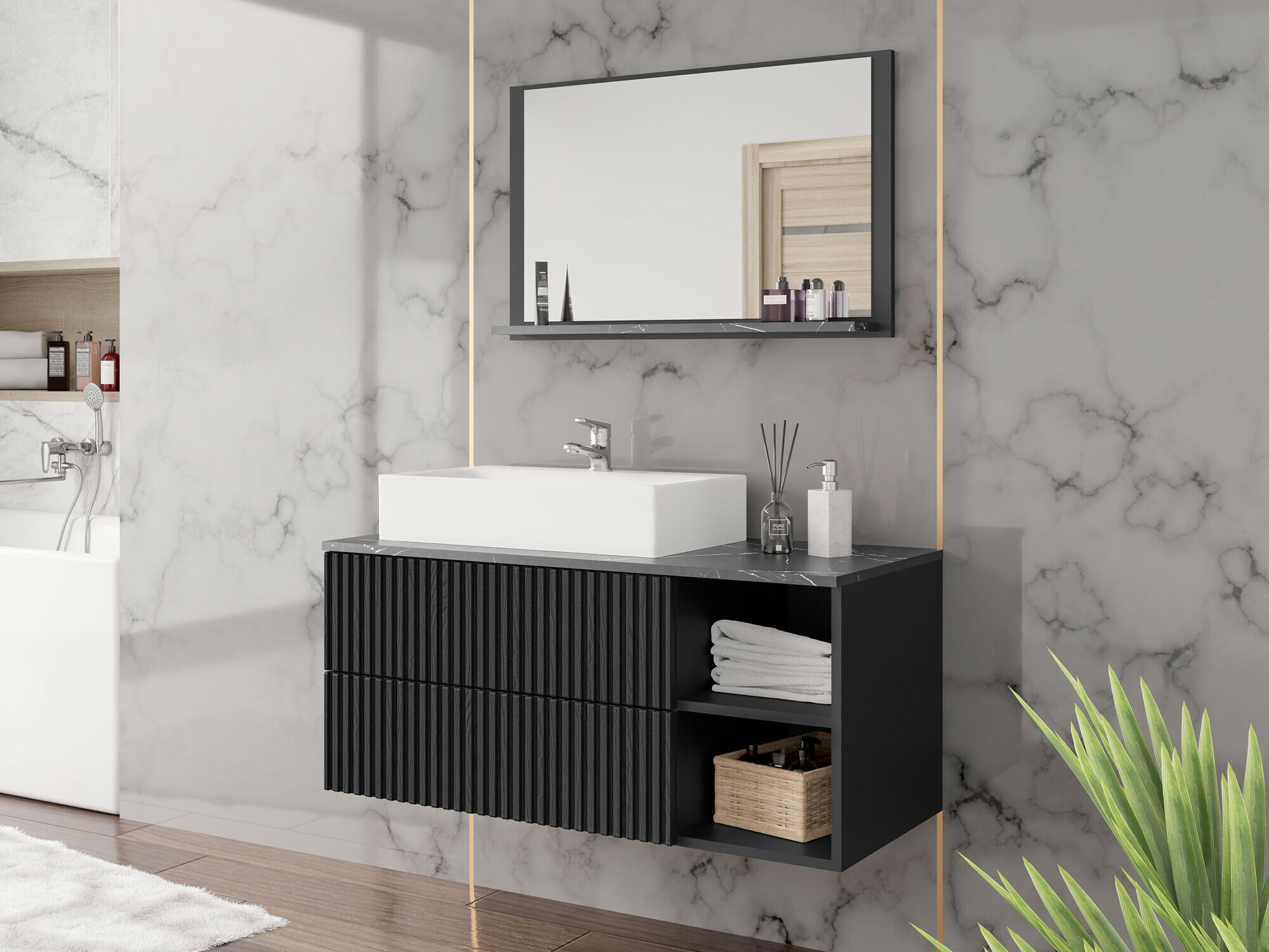 Set baie Nauta (Negru + Marmură neagră)