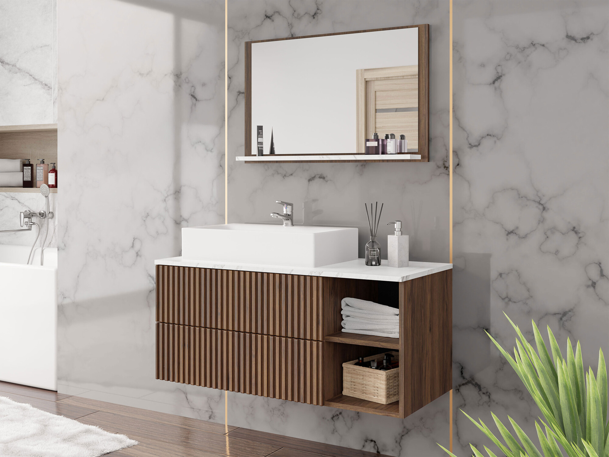 Set baie Nauta (Nuc + Marmură albă)