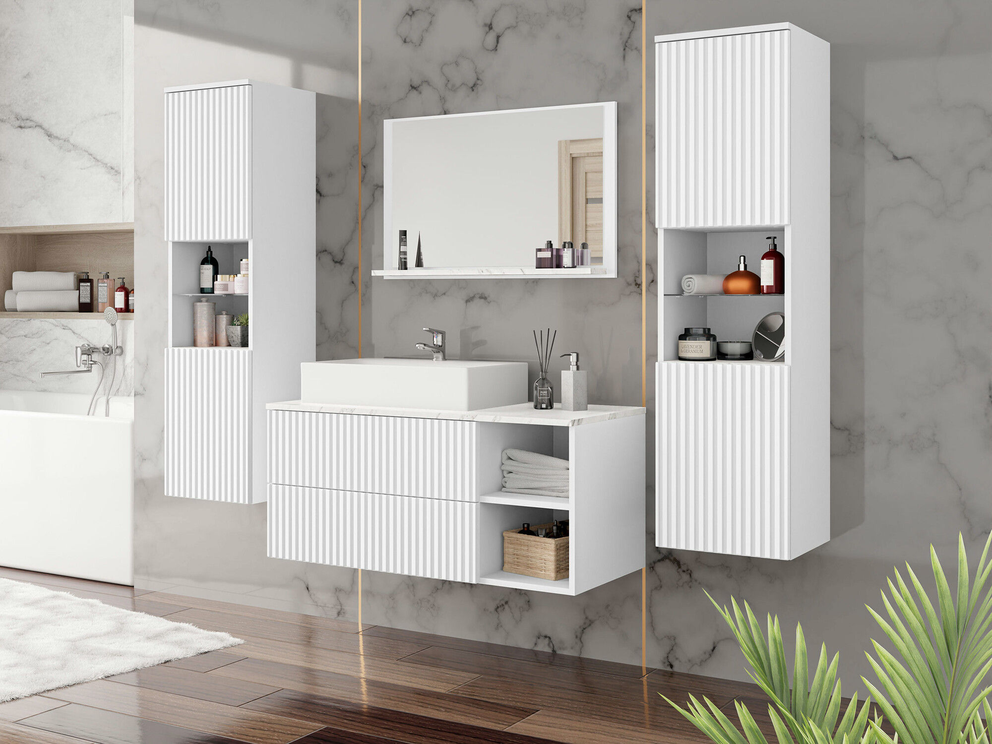 Set baie Nauta II (Alb + Marmură albă)