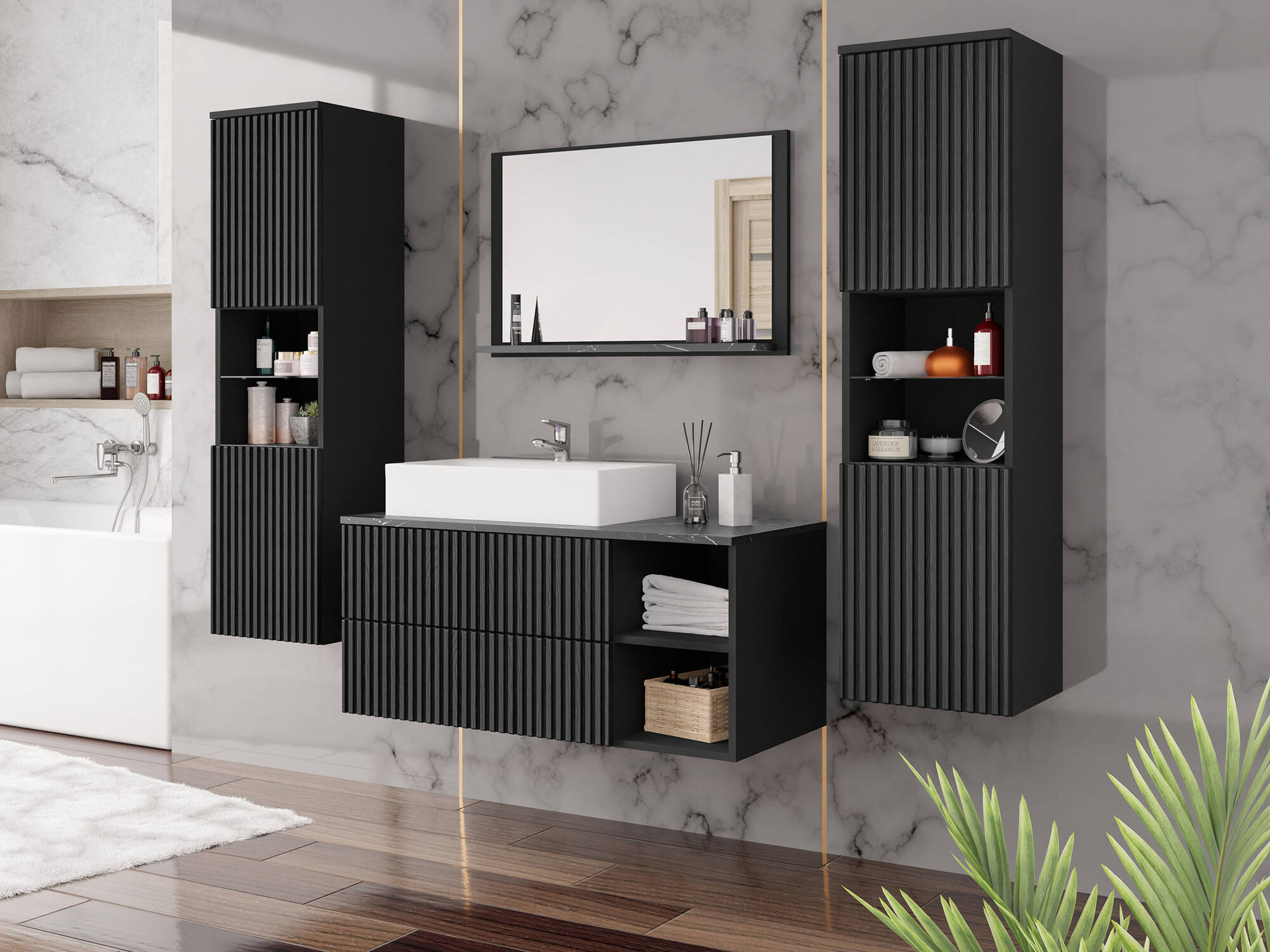 Set baie Nauta II (Negru + Marmură neagră)