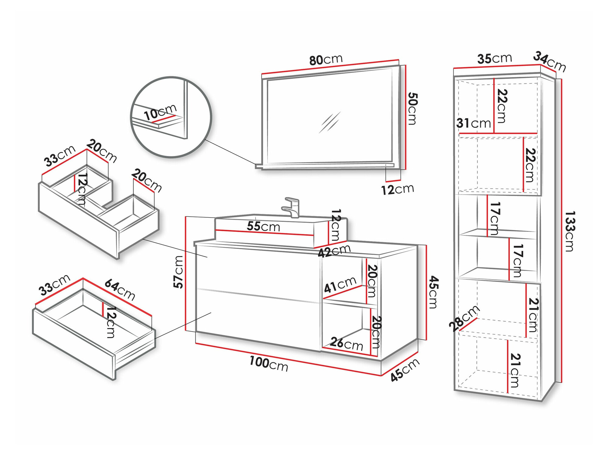 Set baie Ophruvi 104 (Nuc + Marmură albă)