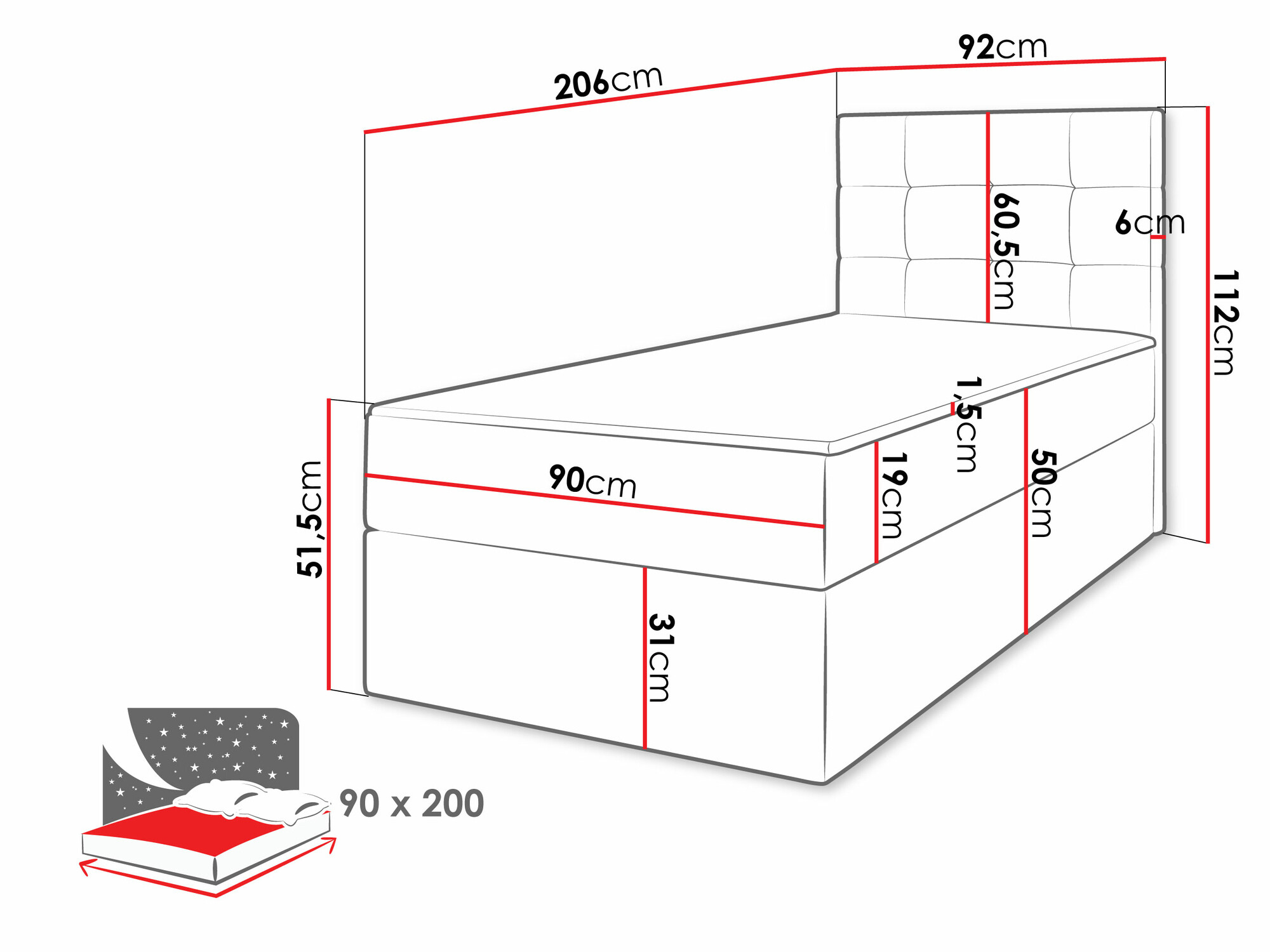 Pat boxspring Comfivo Osculum II (Muna 08)